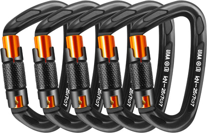 25kN Auto-Locking D-Shaped Carabiner Clips - Heavy Duty Large Locking Carabiners for Rock and Ice Climbing, Rappelling, Rescue, and Swinging Activities