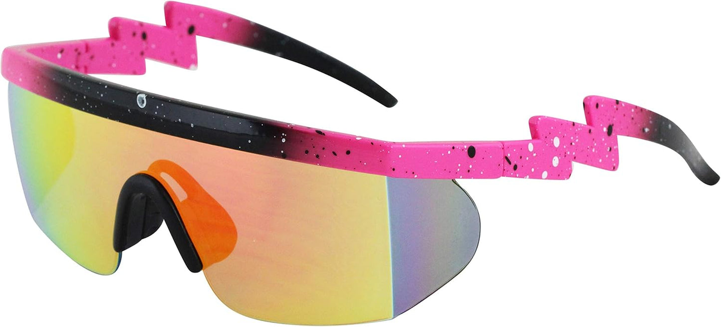 FLAWLESS EYEWEAR Semi-Rimless Retro Zigzag Sunglasses with Rainbow Mirrored Lenses