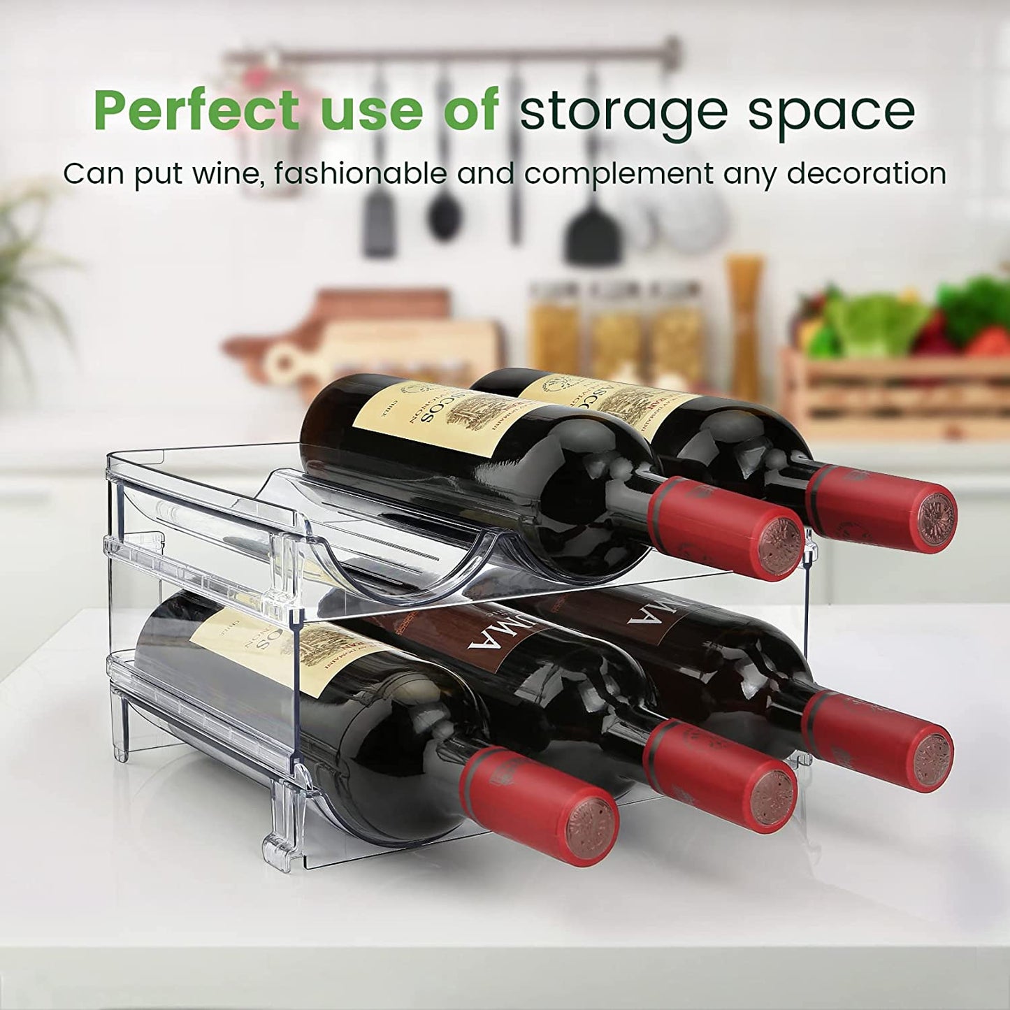 Water Bottle Cabinet Organizer - Set of 2 Stackable Storage Racks
