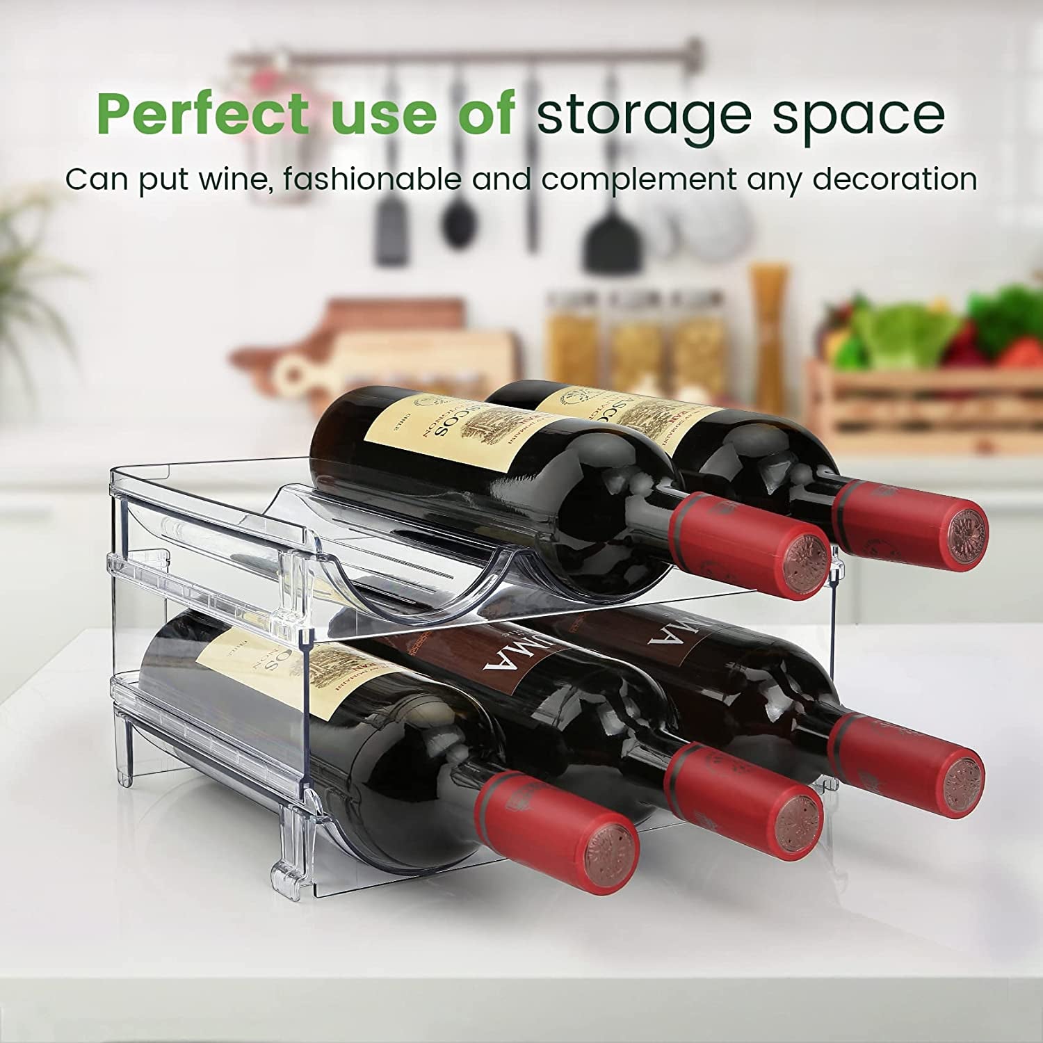 Water Bottle Cabinet Organizer - Set of 2 Stackable Storage Racks