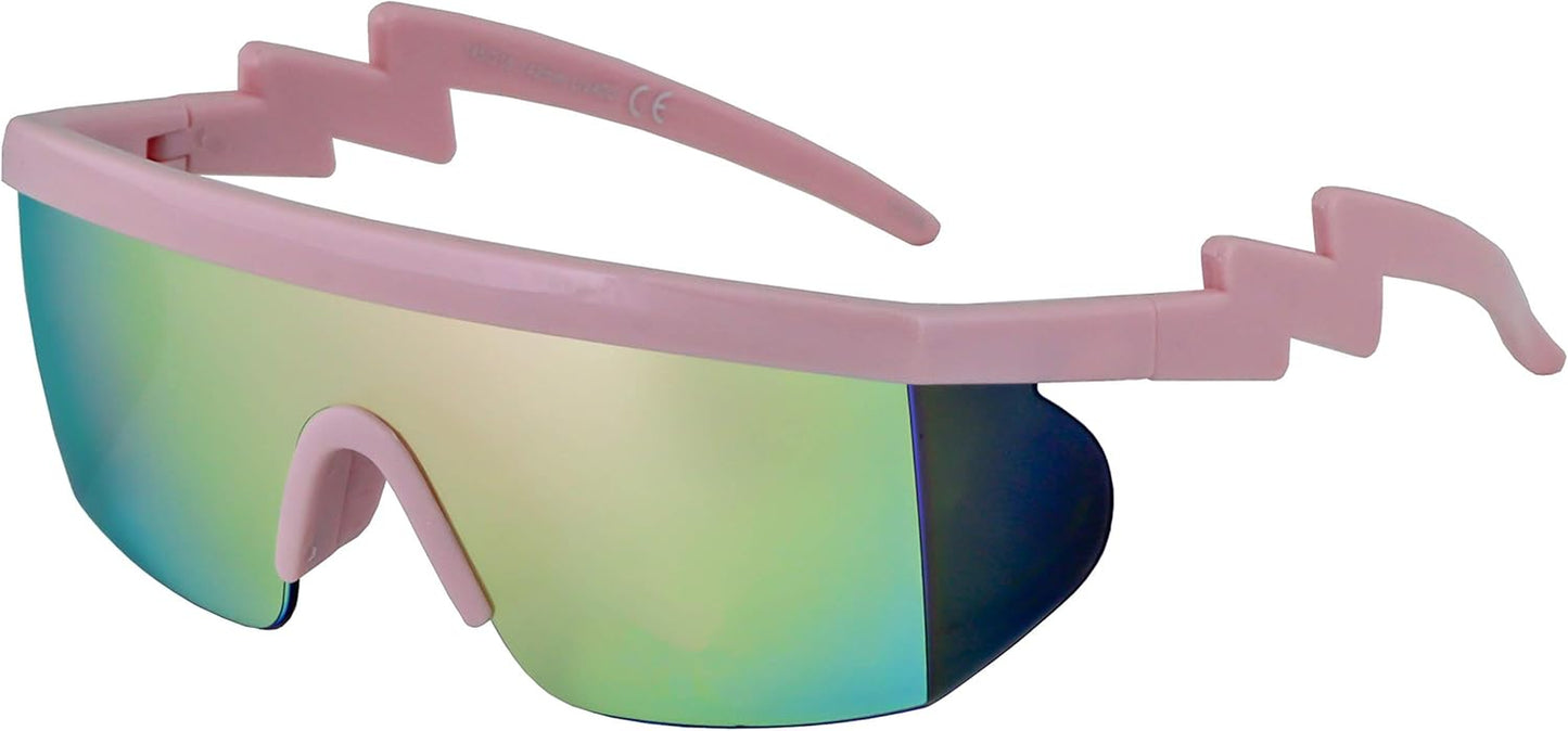 FLAWLESS EYEWEAR Semi-Rimless Retro Zigzag Sunglasses with Rainbow Mirrored Lenses