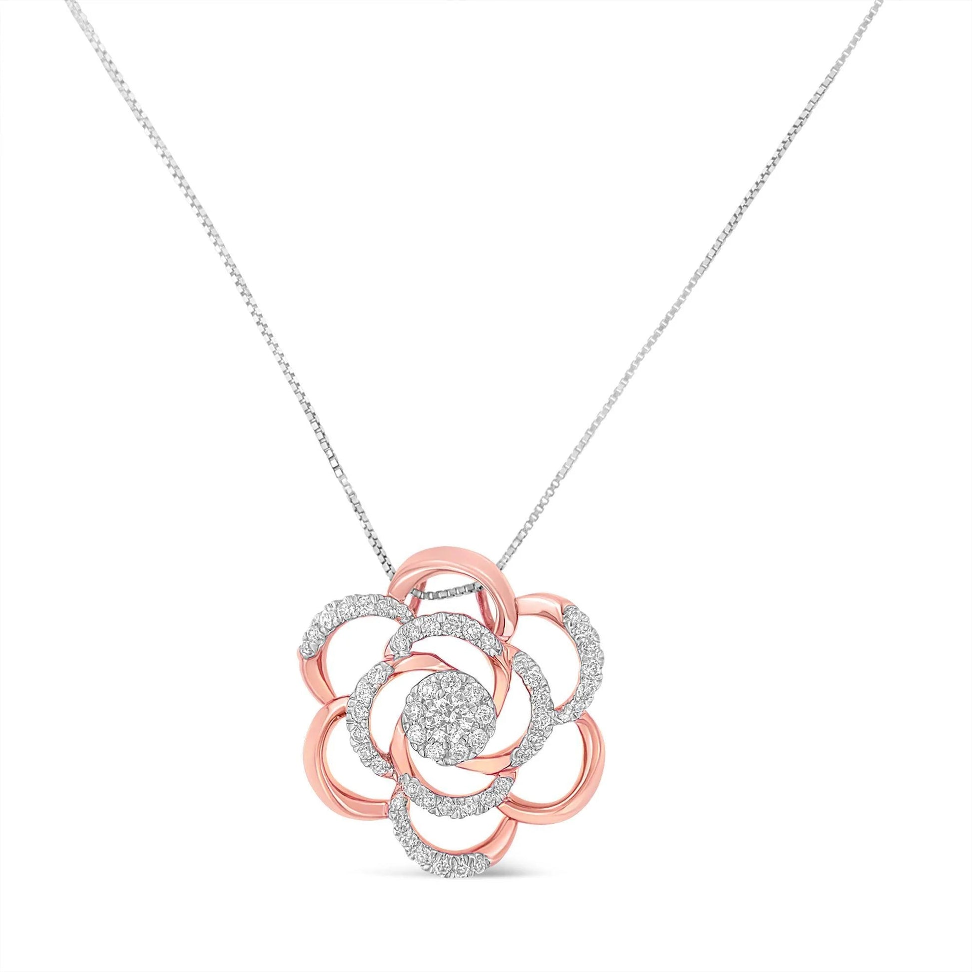 10K Rose Gold Plated Flower Accent Pendant Necklace - Inside The Bars