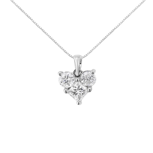 10K White Gold 1.0 Cttw Round - Cut and Princess - Cut Diamond Heart Pendant Necklace - Inside The Bars