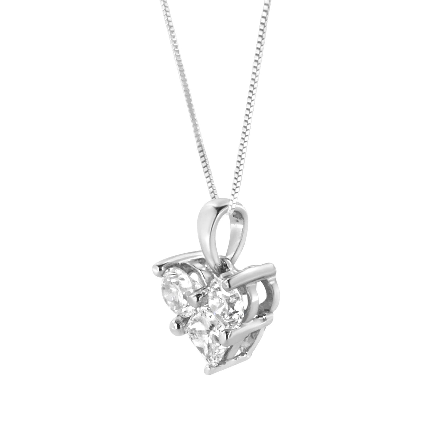 10K White Gold 1.0 Cttw Round - Cut and Princess - Cut Diamond Heart Pendant Necklace - Inside The Bars