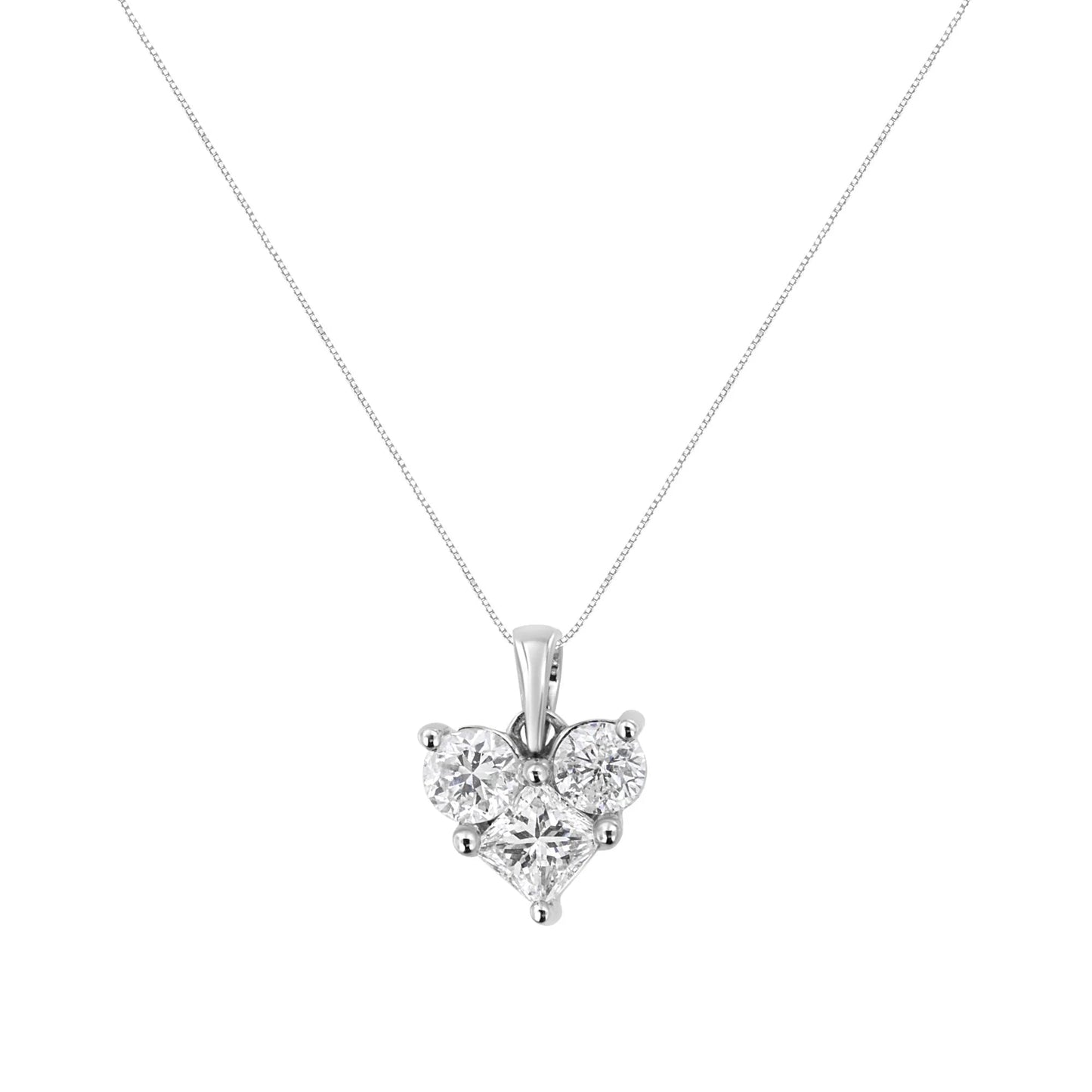 10K White Gold 1.0 Cttw Round - Cut and Princess - Cut Diamond Heart Pendant Necklace - Inside The Bars
