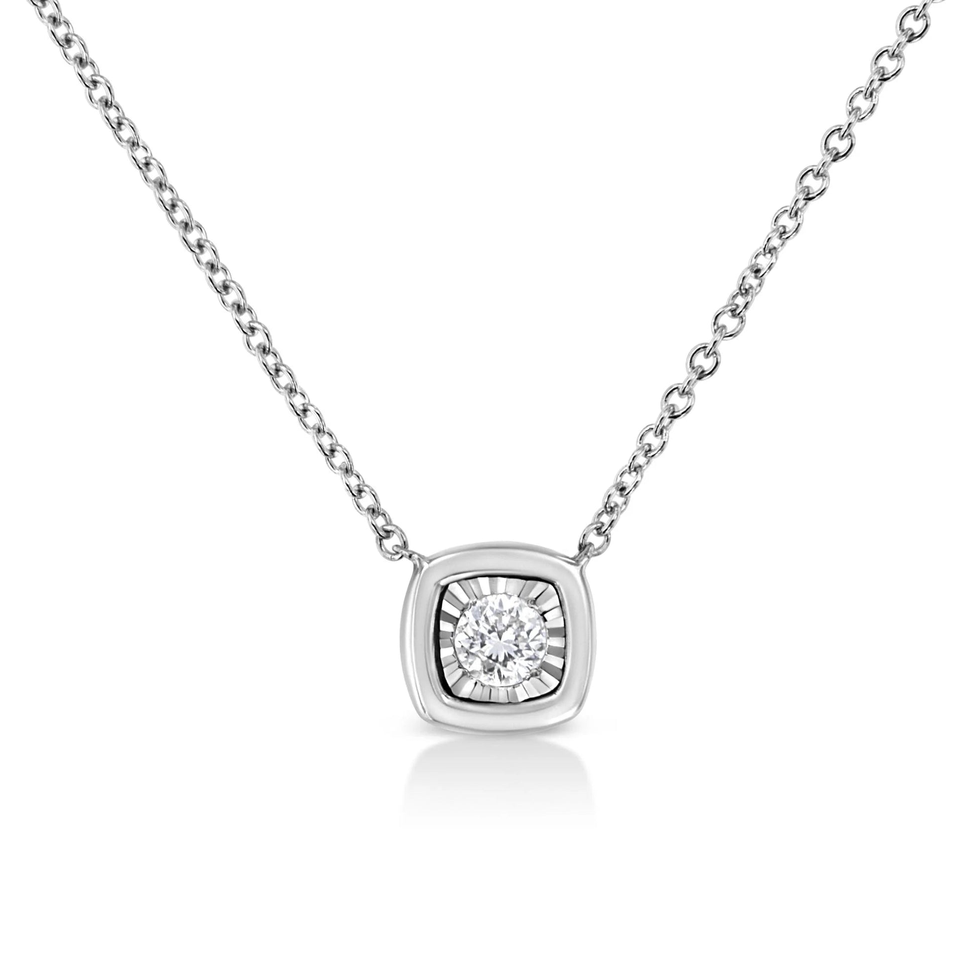 10K White Gold 1/10 Cttw Miracle Set Round - Cut Diamond Pendant Necklace - Inside The Bars