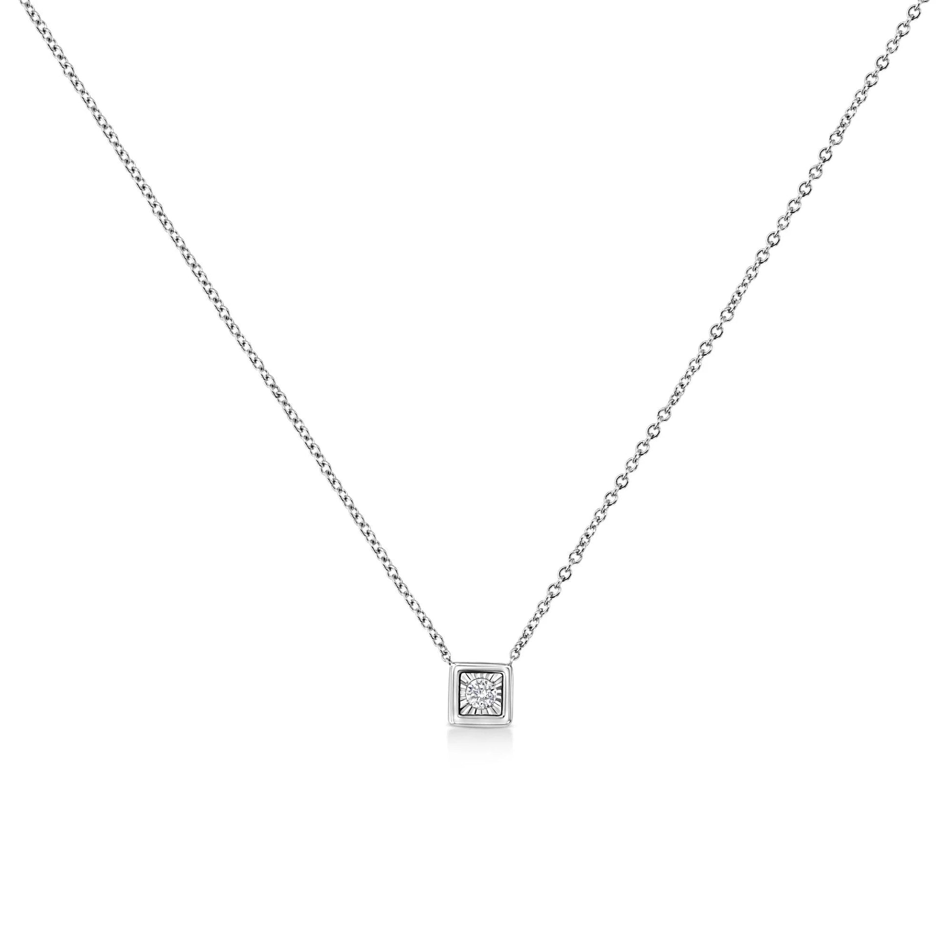 10K White Gold 1/10 Cttw Miracle Set Round - Cut Diamond Pendant Necklace - Inside The Bars