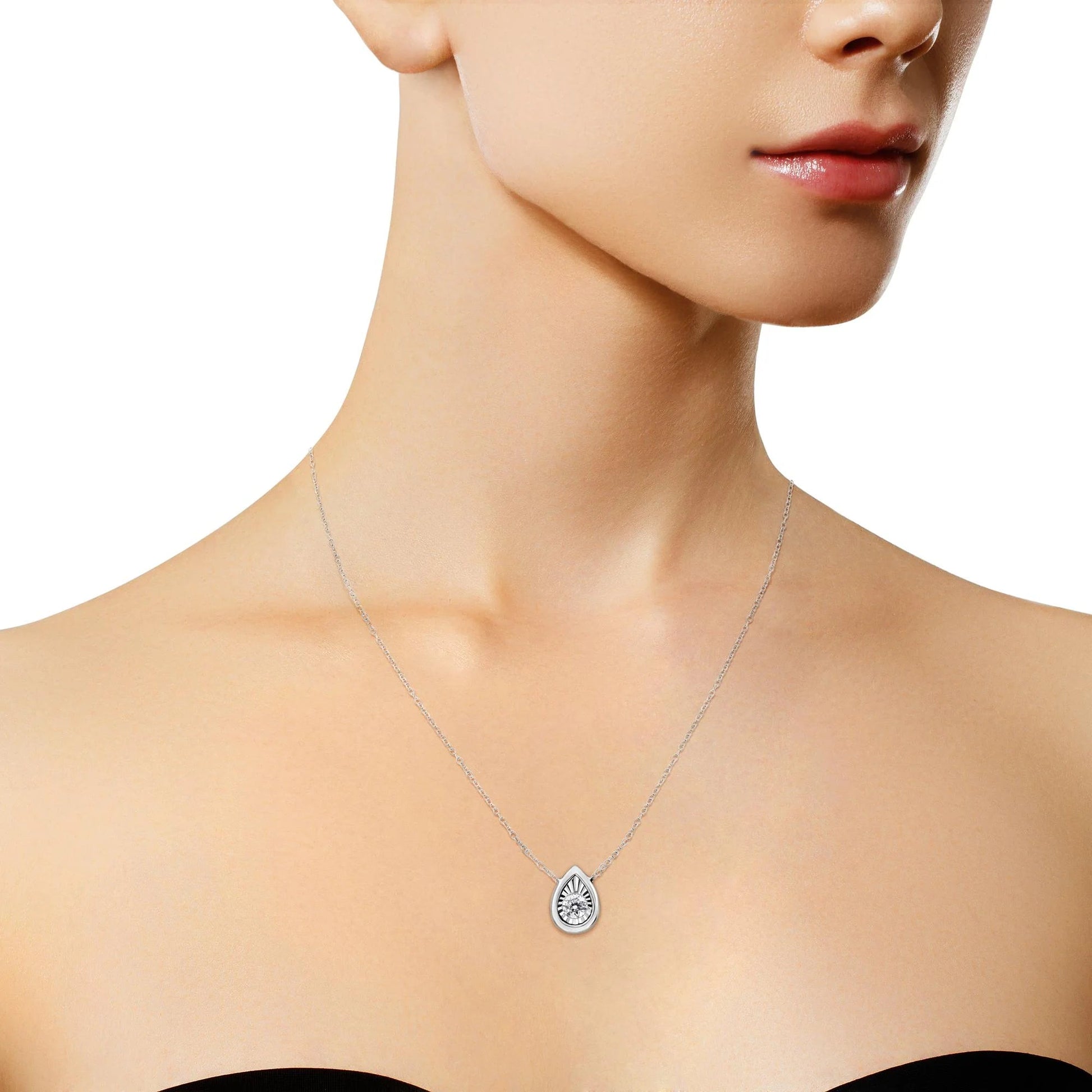 10K White Gold 1/10 Cttw Miracle Set Round - Cut Diamond Pendant Necklace - Inside The Bars