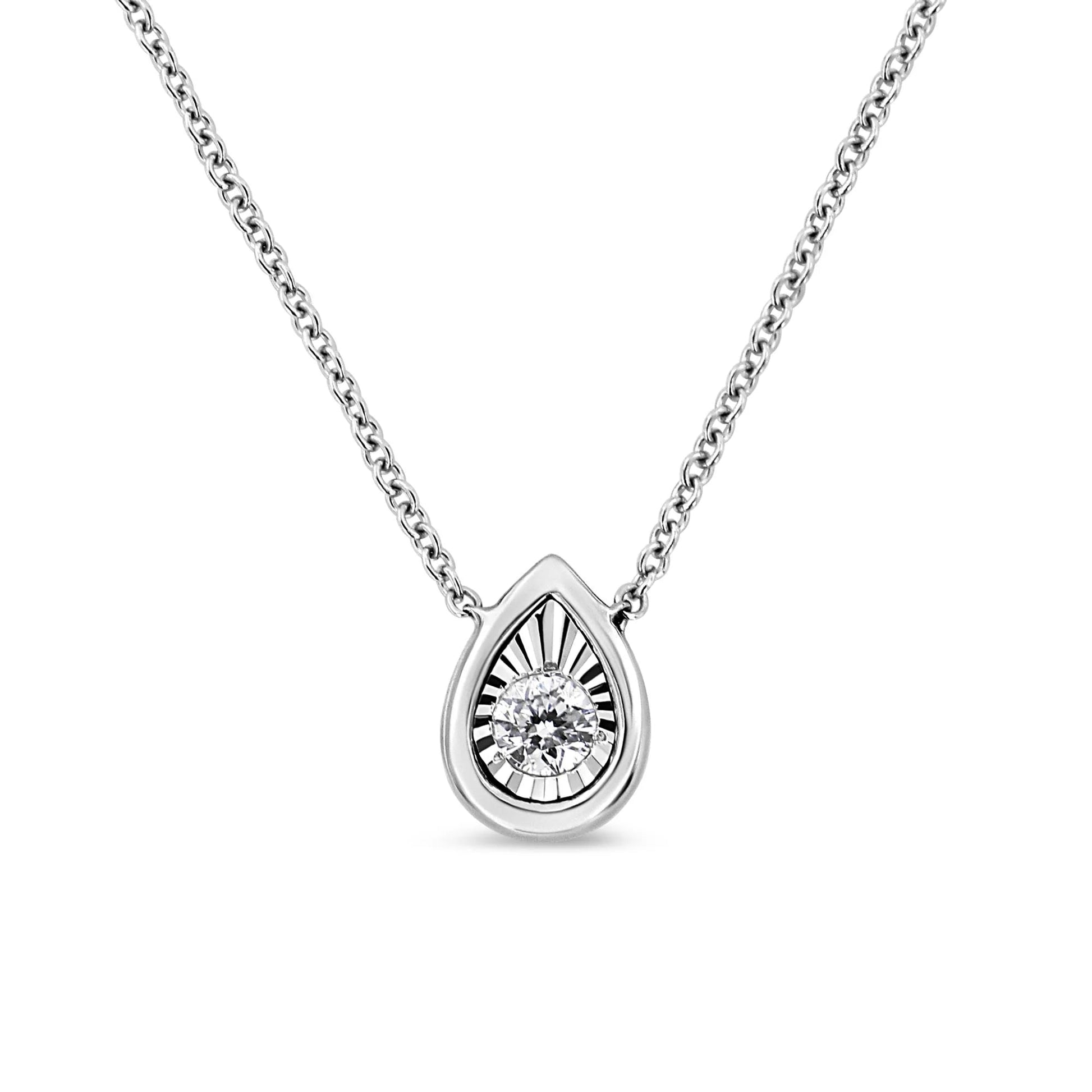 10K White Gold 1/10 Cttw Miracle Set Round - Cut Diamond Pendant Necklace - Inside The Bars