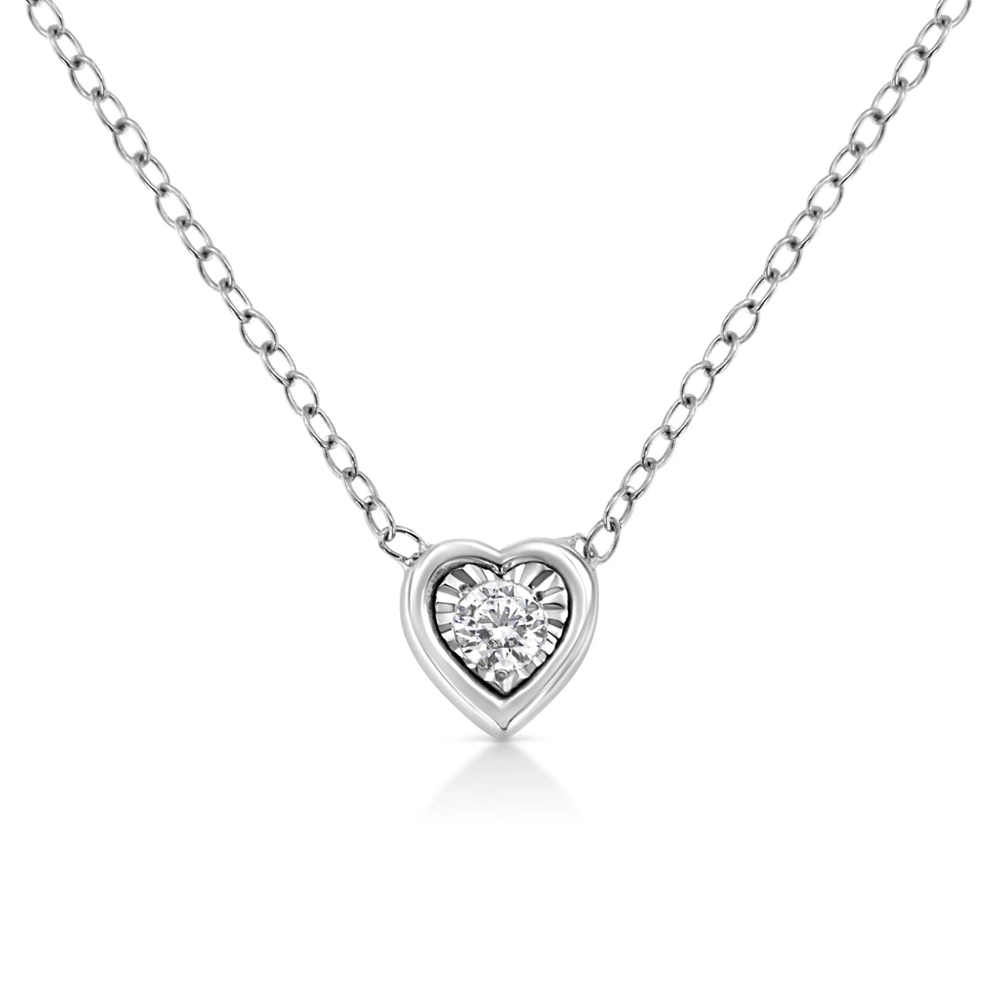 10K White Gold 1/10 Cttw Miracle Set Round - Cut Diamond Pendant Necklace - Inside The Bars