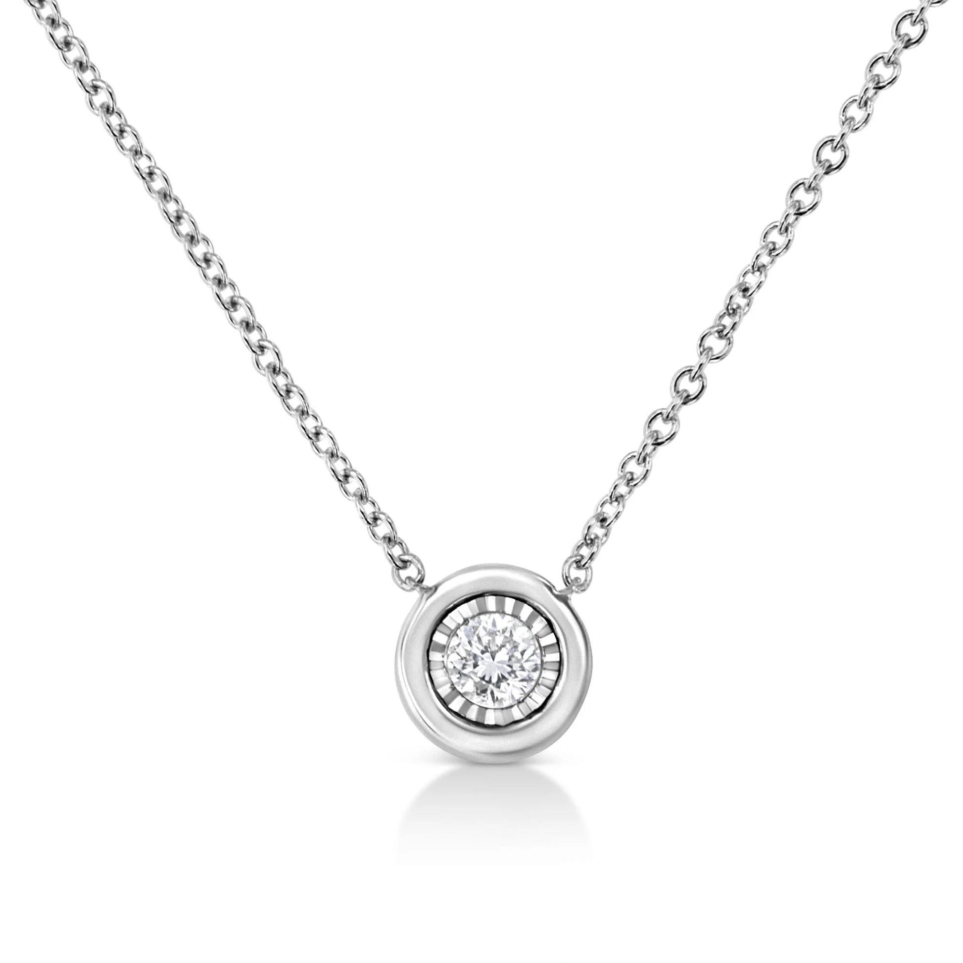 10K White Gold 1/10 Cttw Miracle Set Round - Cut Diamond Pendant Necklace - Inside The Bars