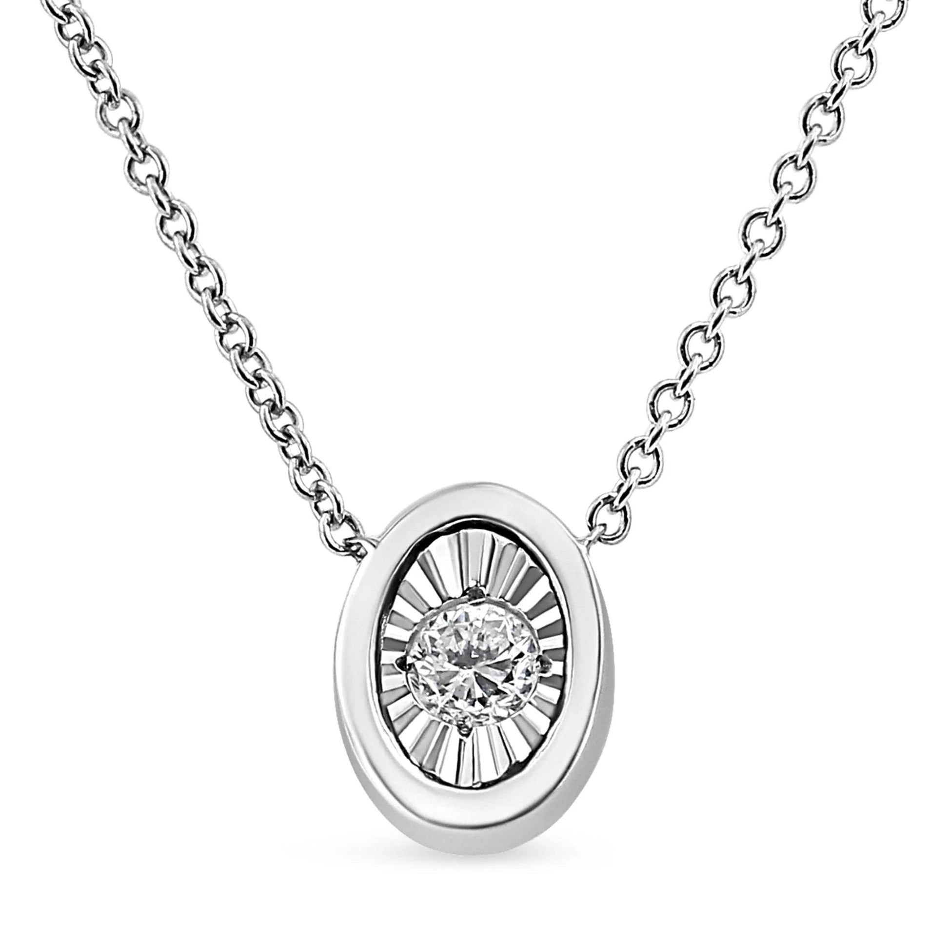 10K White Gold 1/10 Cttw Miracle Set Round - Cut Diamond Pendant Necklace - Inside The Bars