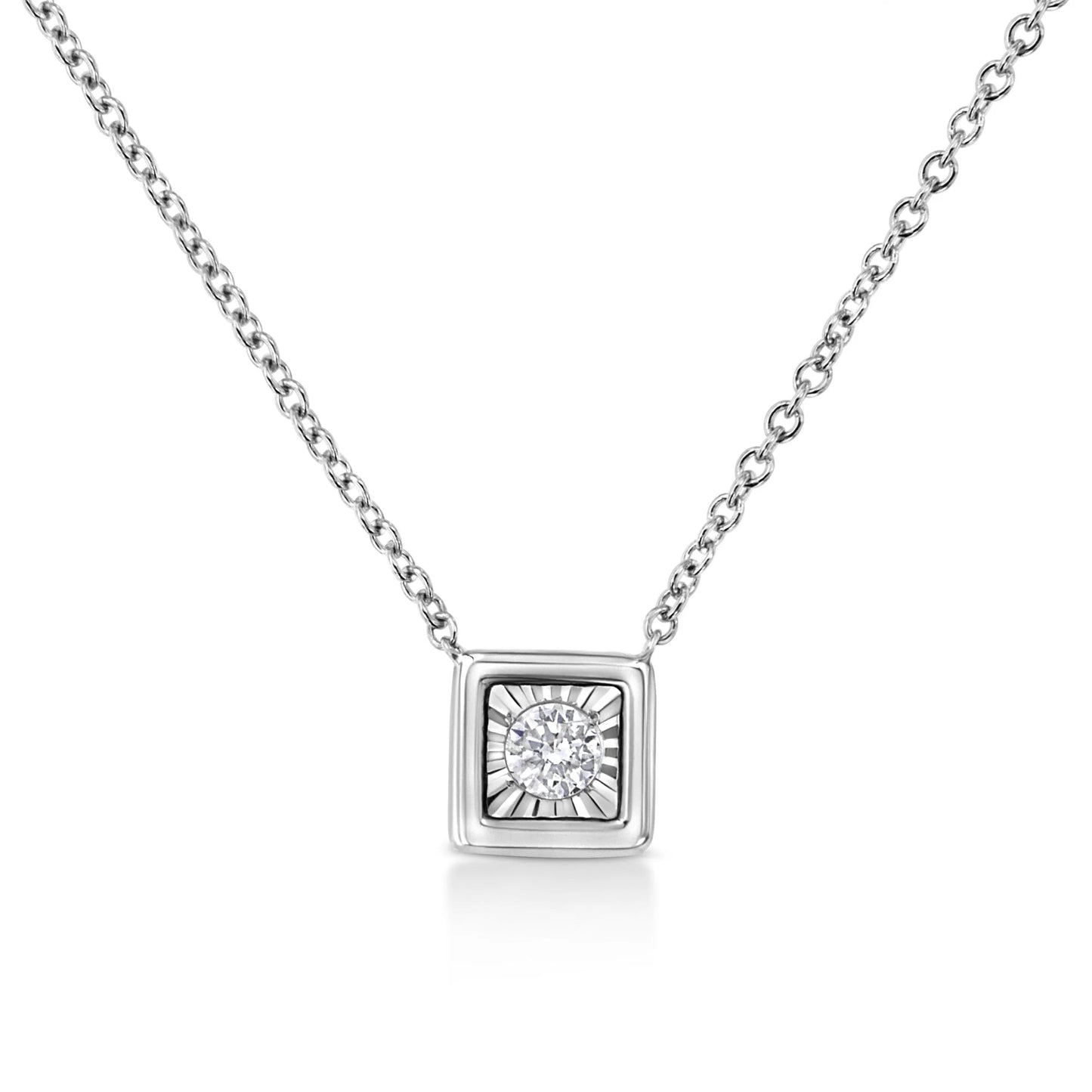 10K White Gold 1/10 Cttw Miracle Set Round - Cut Diamond Pendant Necklace - Inside The Bars
