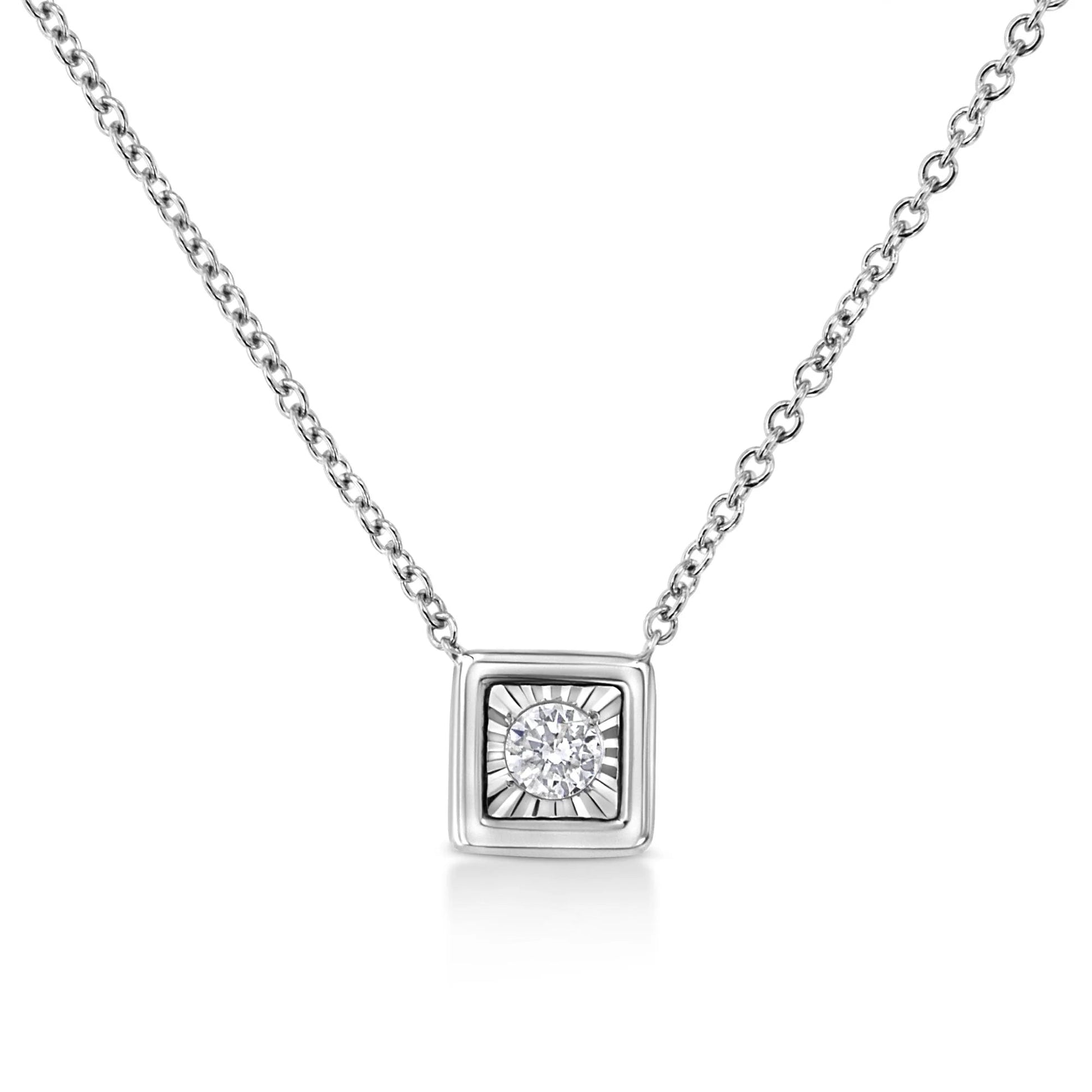 10K White Gold 1/10 Cttw Miracle Set Round - Cut Diamond Pendant Necklace - Inside The Bars