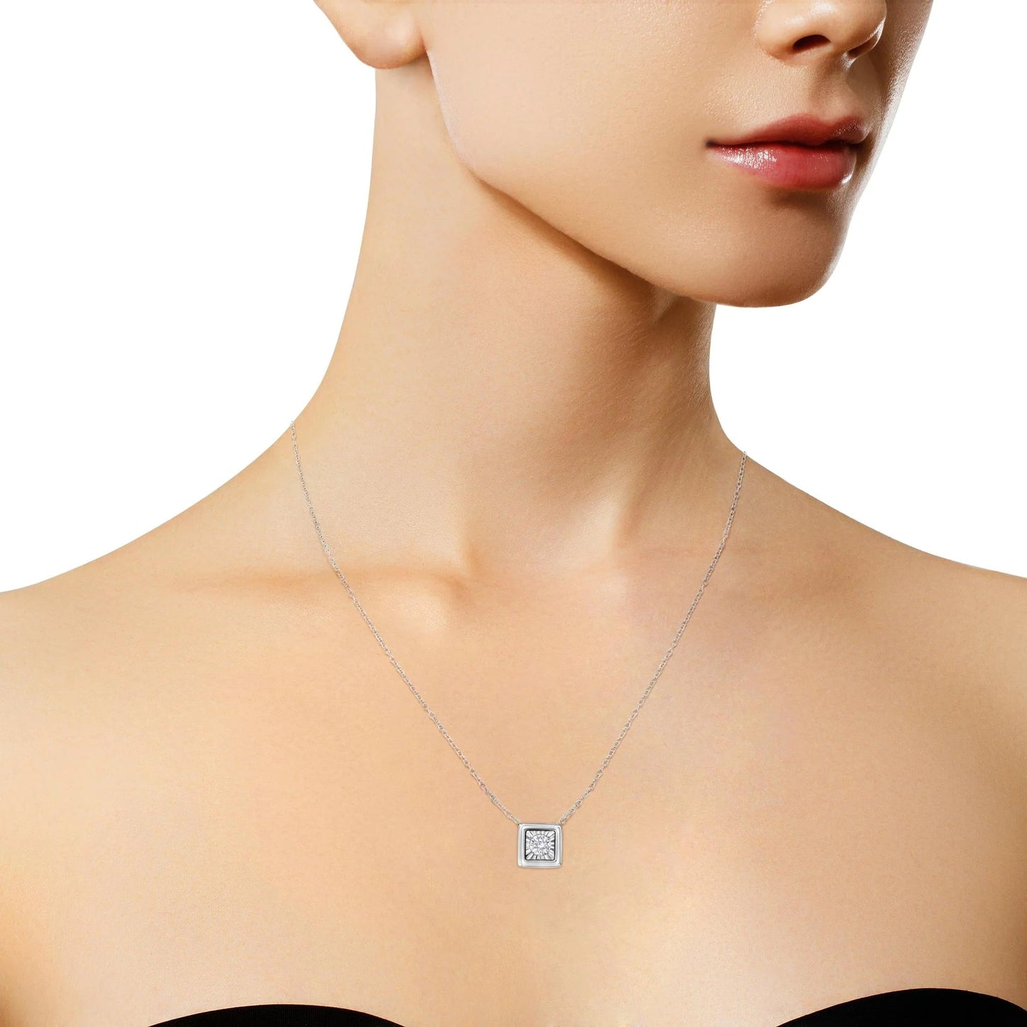 10K White Gold 1/10 Cttw Miracle Set Round - Cut Diamond Pendant Necklace - Inside The Bars
