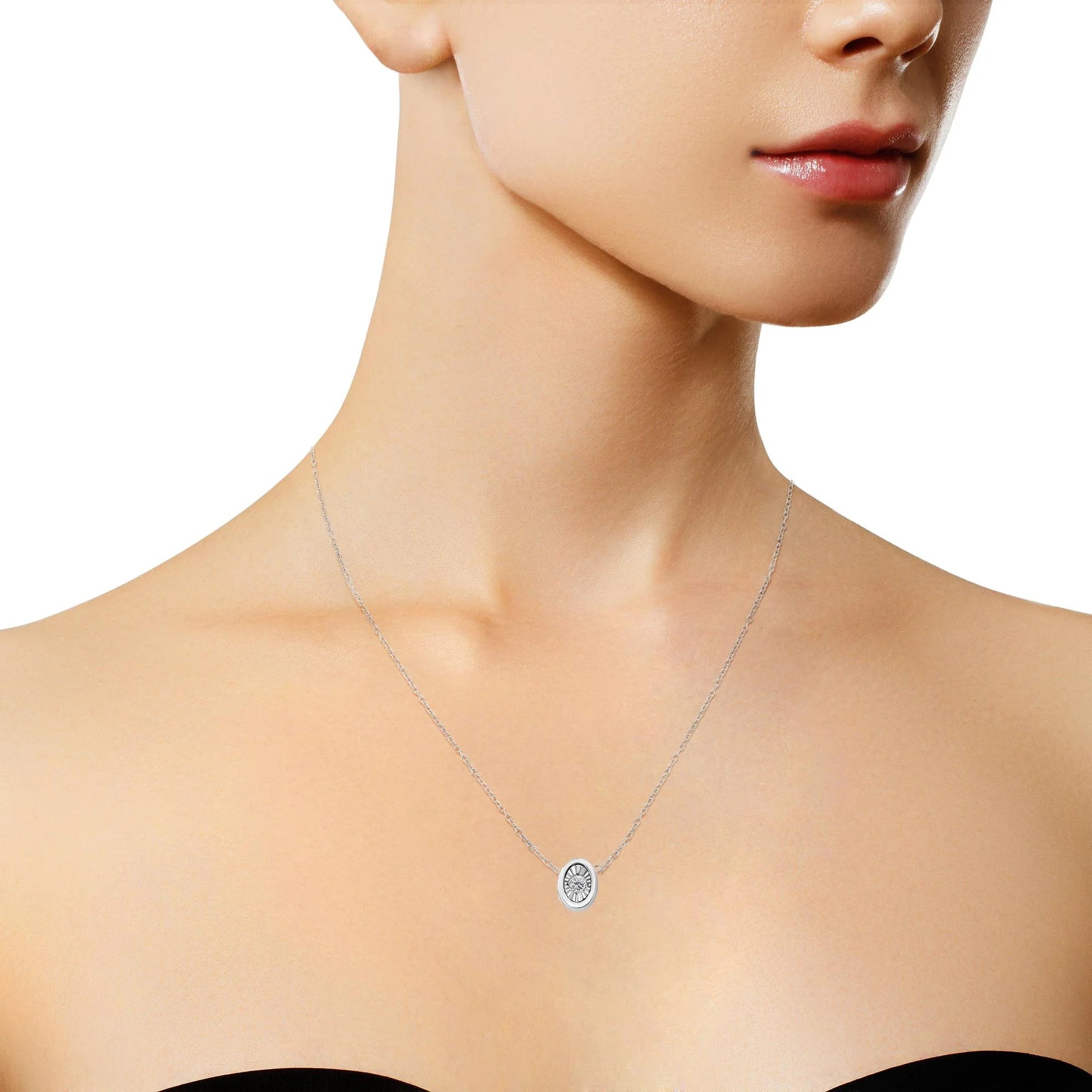 10K White Gold 1/10 Cttw Miracle Set Round - Cut Diamond Pendant Necklace - Inside The Bars