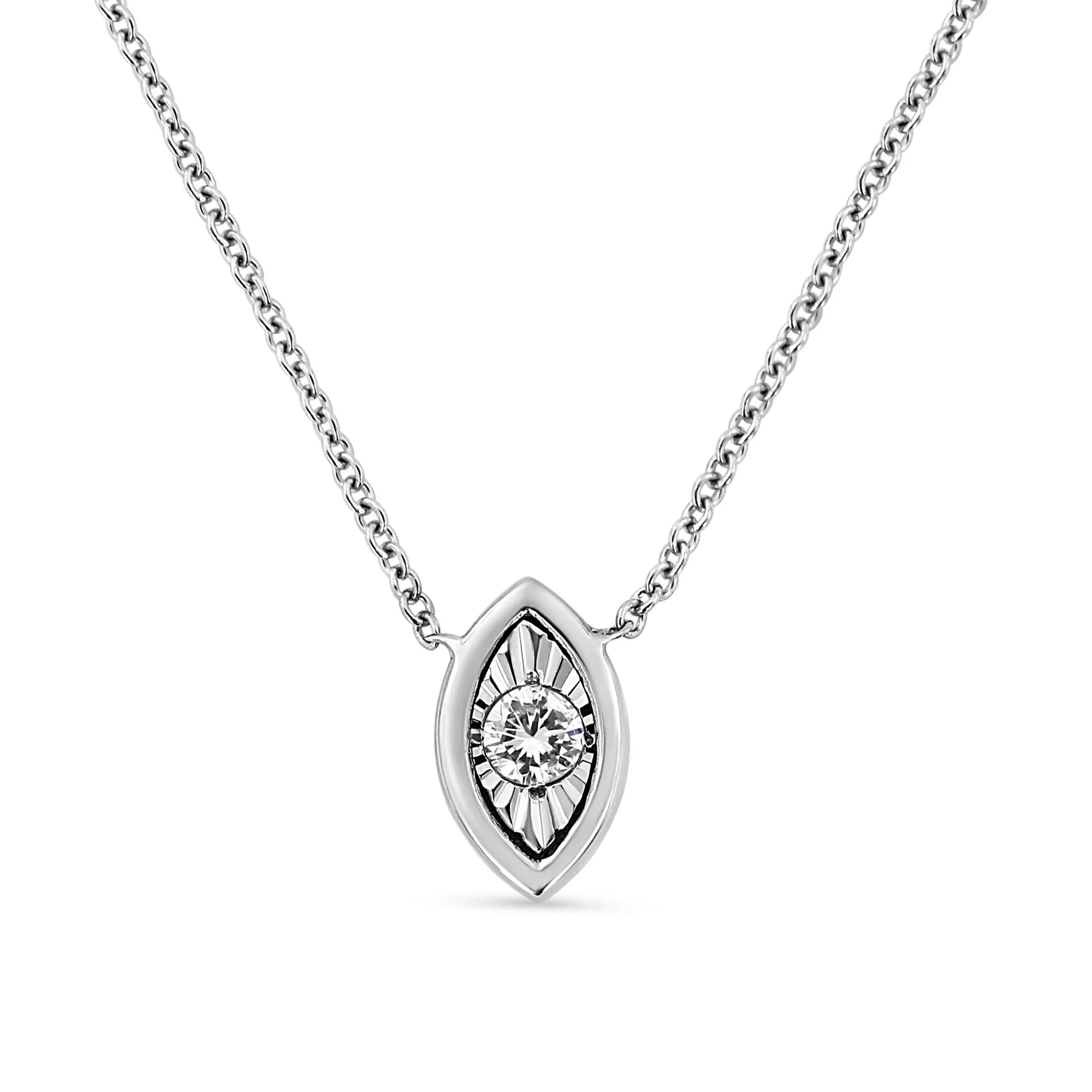 10K White Gold 1/10 Cttw Miracle Set Round - Cut Diamond Pendant Necklace - Inside The Bars