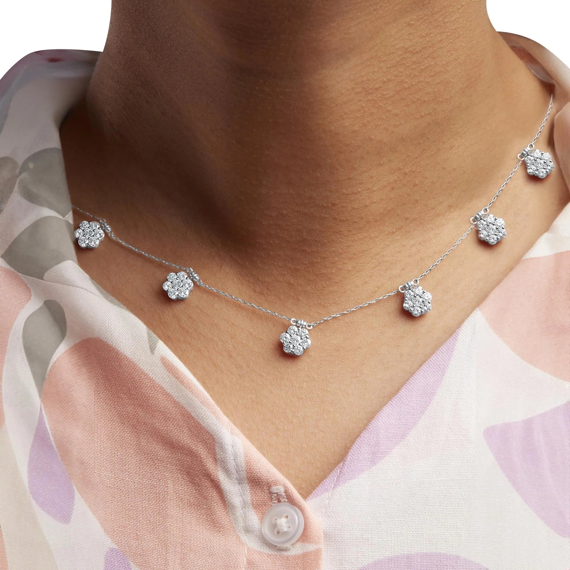 10K White Gold 3.0 Cttw Round - Cut Diamond Necklace 18" - Inside The Bars