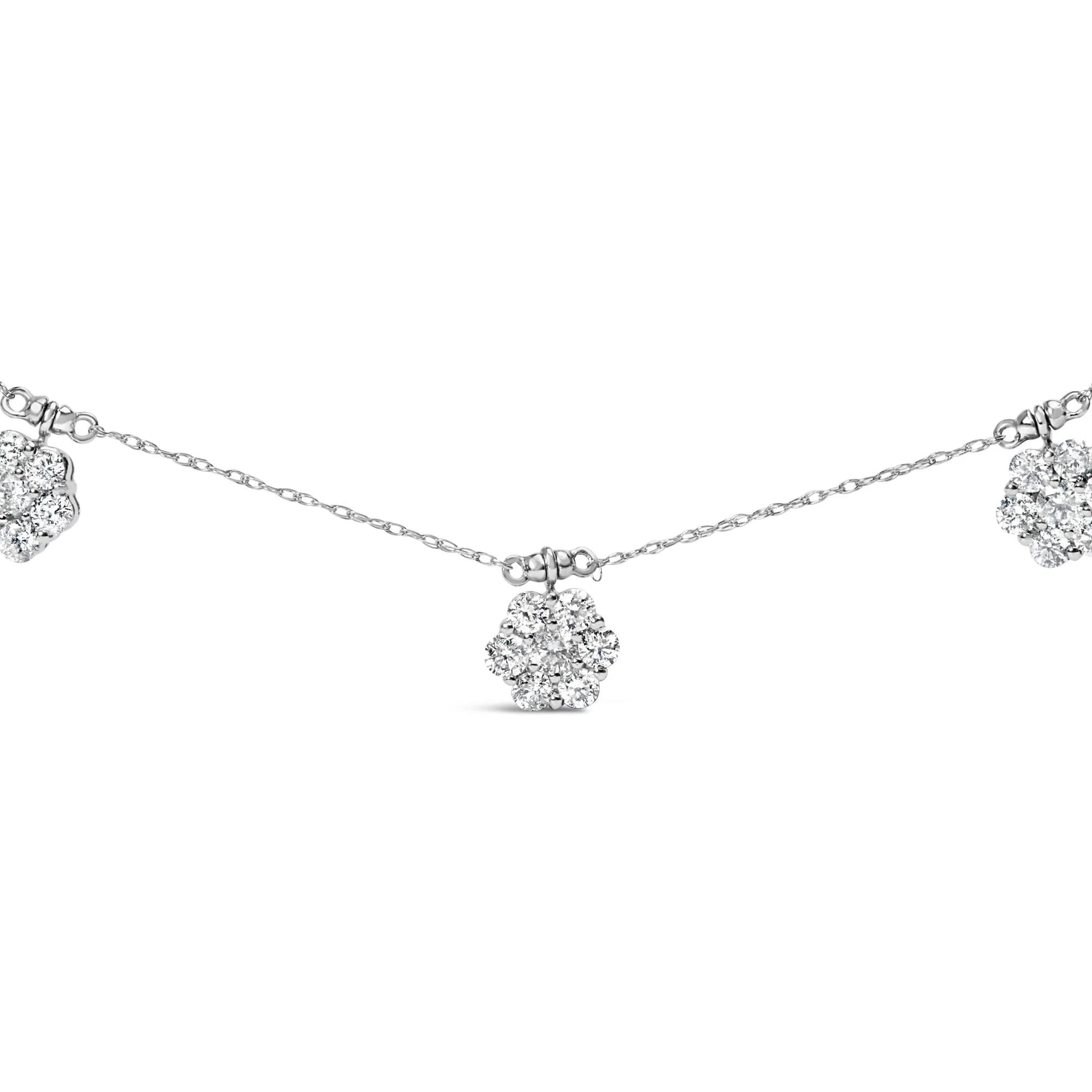 10K White Gold 3.0 Cttw Round - Cut Diamond Necklace 18" - Inside The Bars