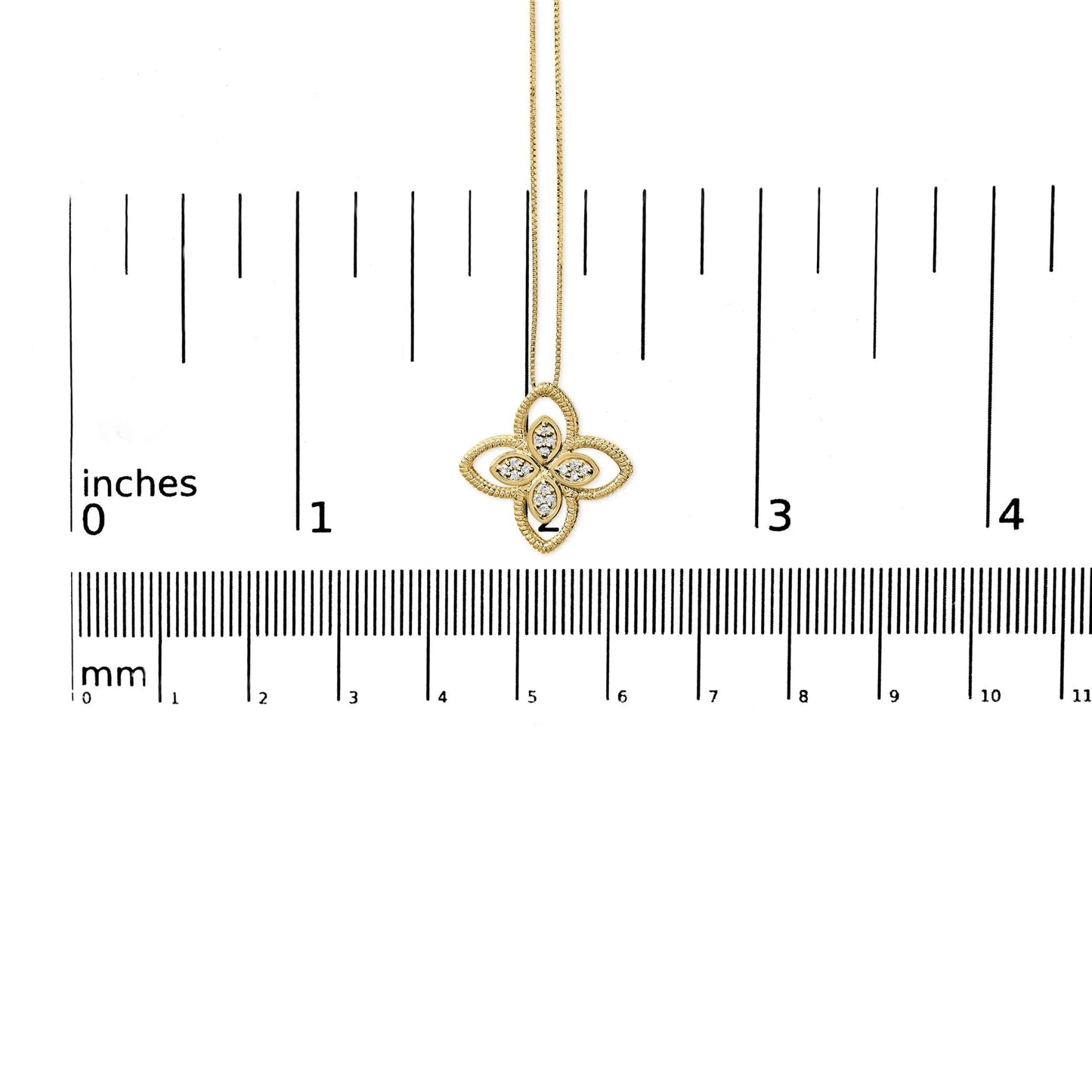 10K Yellow Gold 1/10 Cttw Diamond Floral Motif Pendant Necklace - Inside The Bars