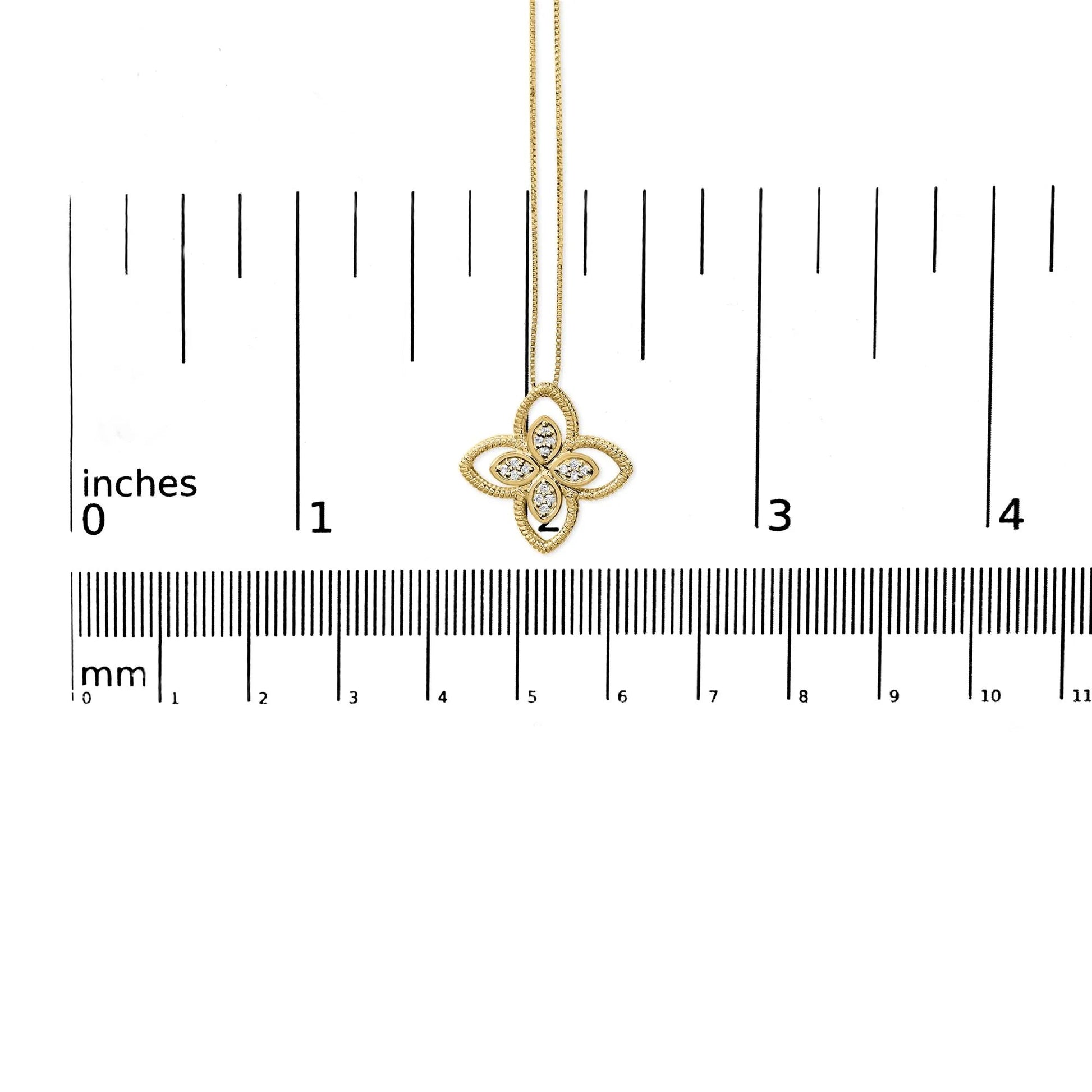 10K Yellow Gold 1/10 Cttw Diamond Floral Motif Pendant Necklace - Inside The Bars