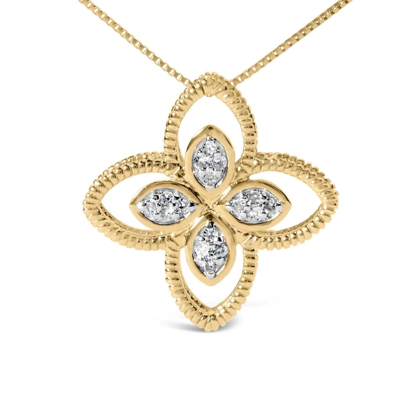 10K Yellow Gold 1/10 Cttw Diamond Floral Motif Pendant Necklace - Inside The Bars