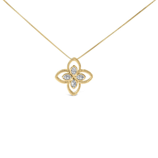 10K Yellow Gold 1/10 Cttw Diamond Floral Motif Pendant Necklace - Inside The Bars