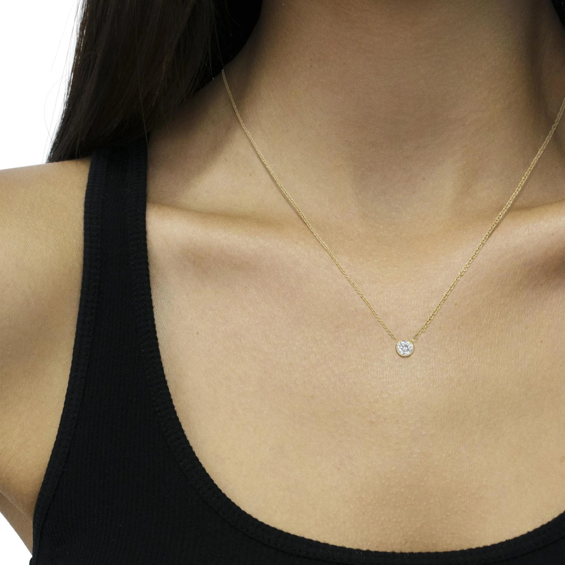 10K Yellow Gold 1/2 Carat Diamond Bezel - Set Pendant Necklace - Inside The Bars