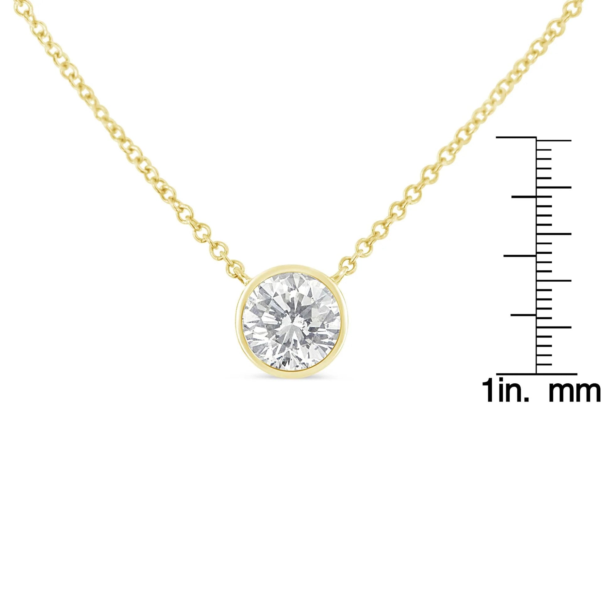 10K Yellow Gold 1/2 Carat Diamond Bezel - Set Pendant Necklace - Inside The Bars