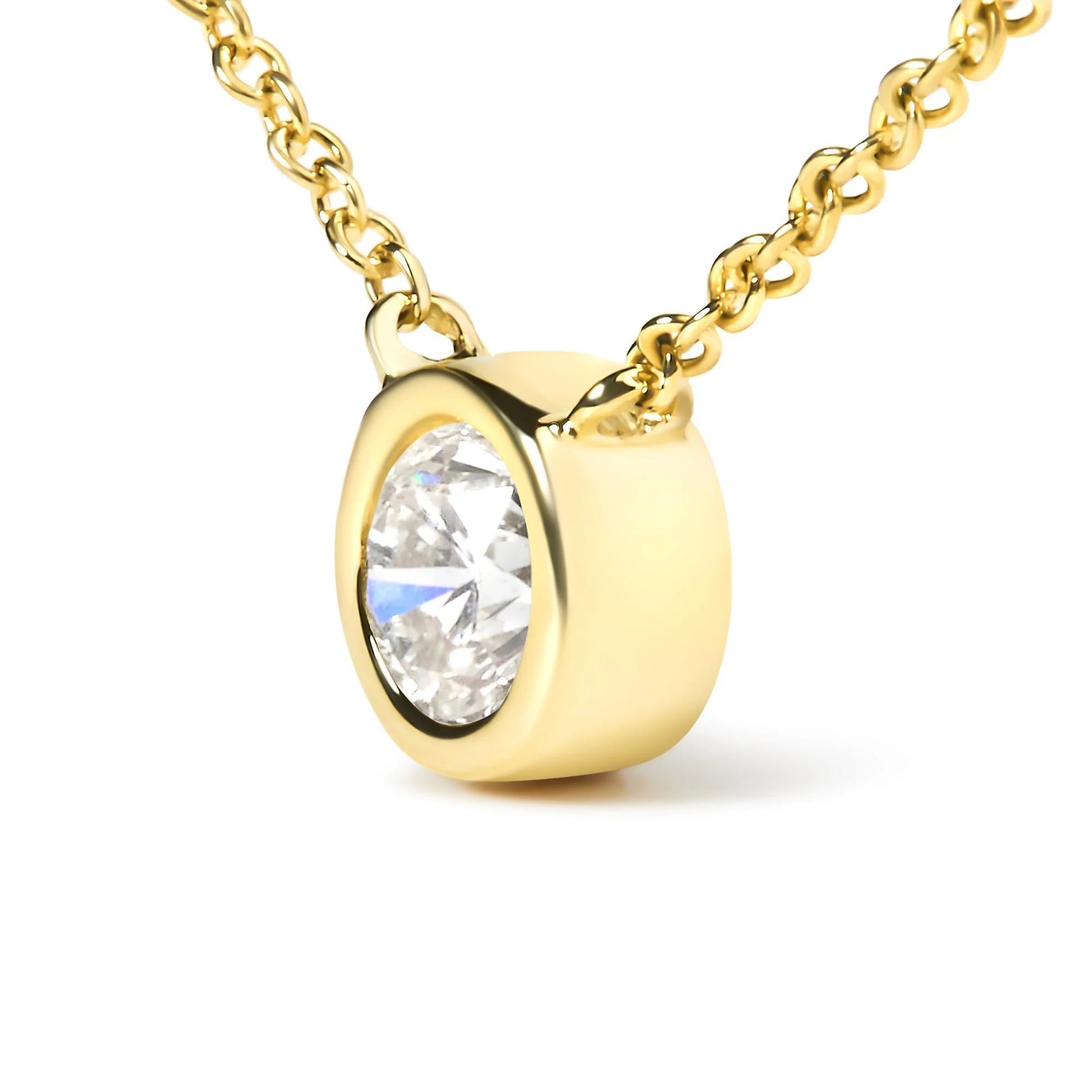10K Yellow Gold 1/2 Carat Diamond Bezel - Set Pendant Necklace - Inside The Bars