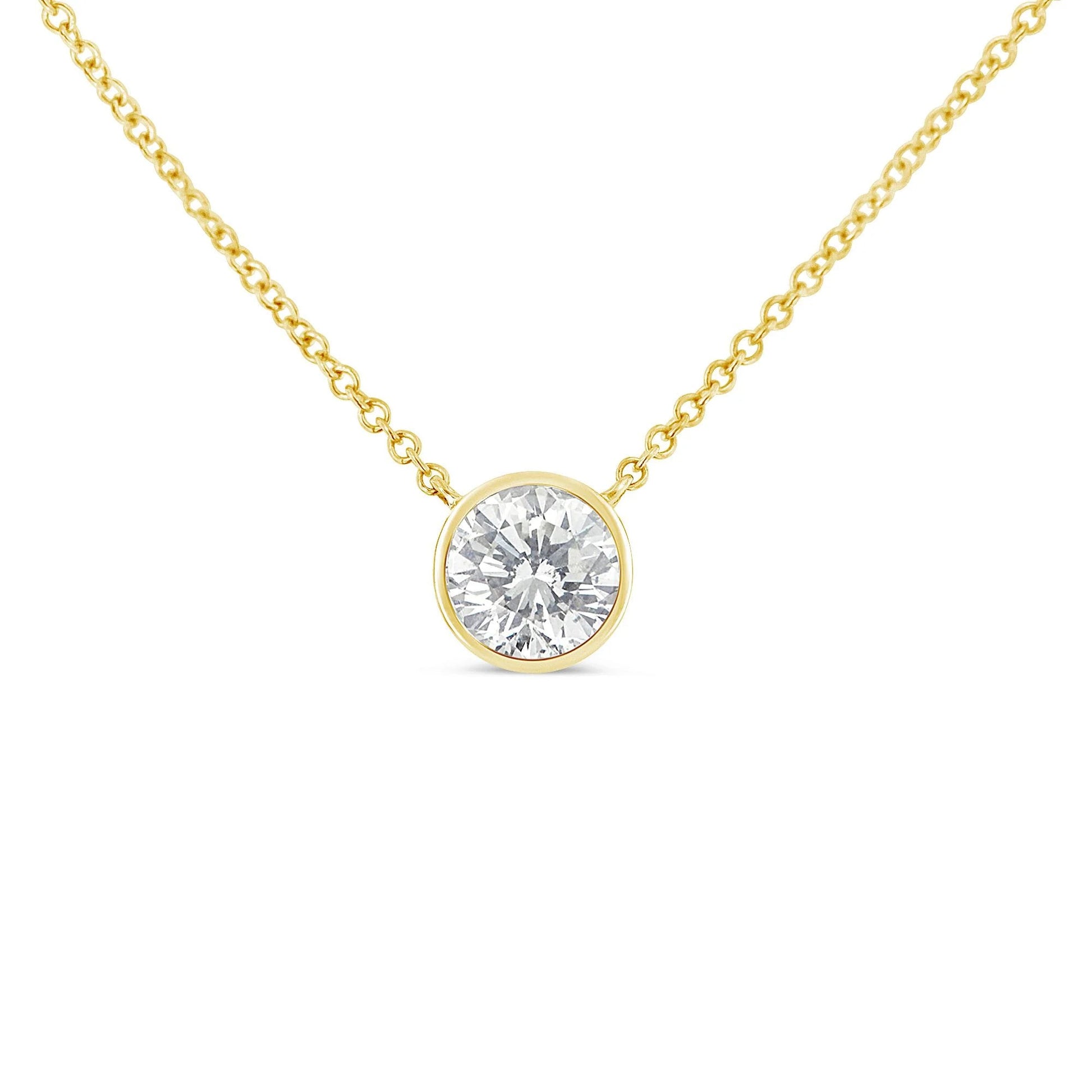 10K Yellow Gold 1/2 Carat Diamond Bezel - Set Pendant Necklace - Inside The Bars
