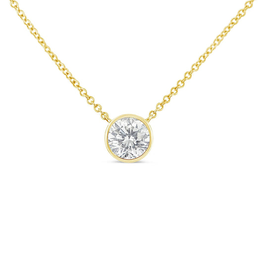 10K Yellow Gold 1/2 Carat Diamond Bezel - Set Pendant Necklace - Inside The Bars