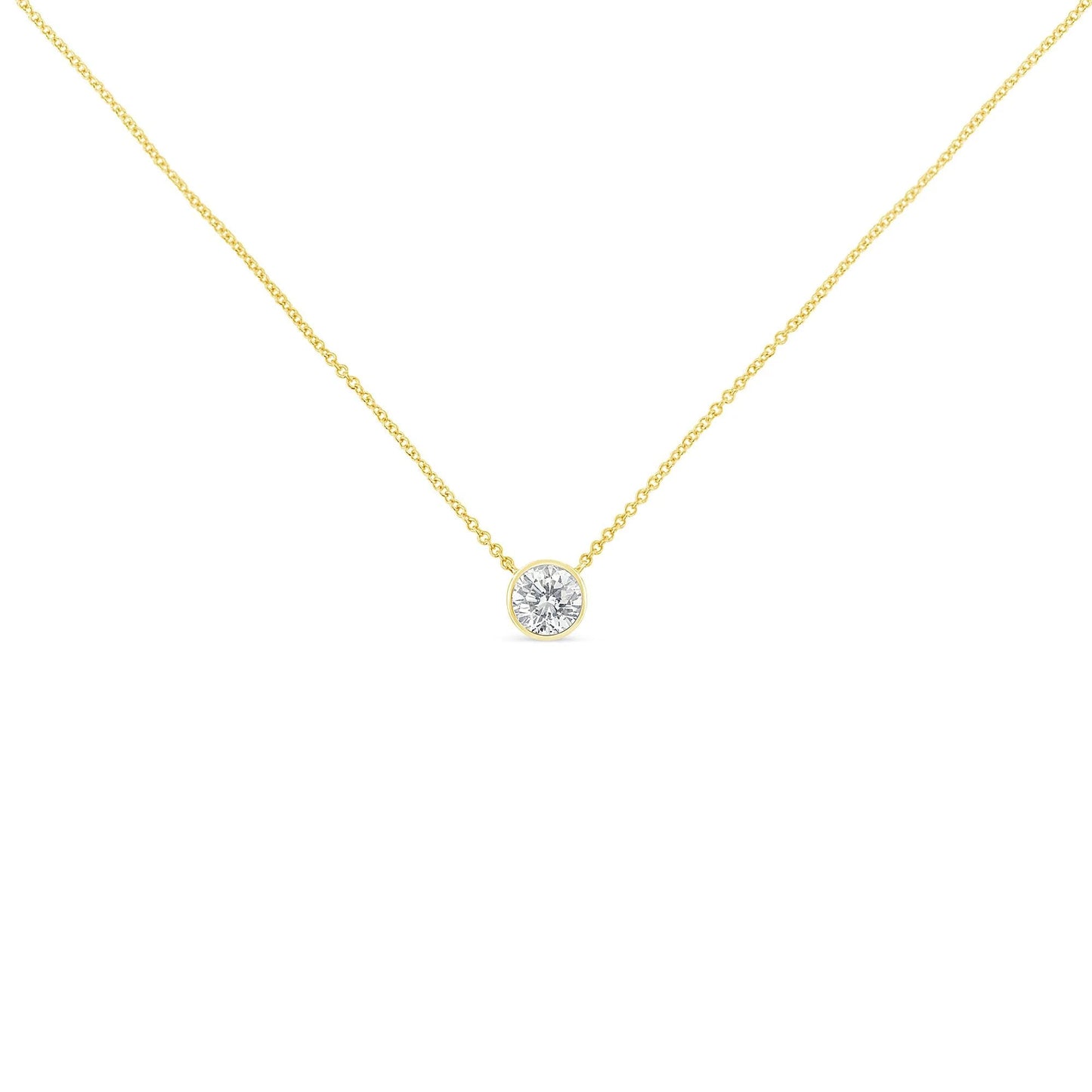 10K Yellow Gold 1/2 Carat Diamond Bezel - Set Pendant Necklace - Inside The Bars