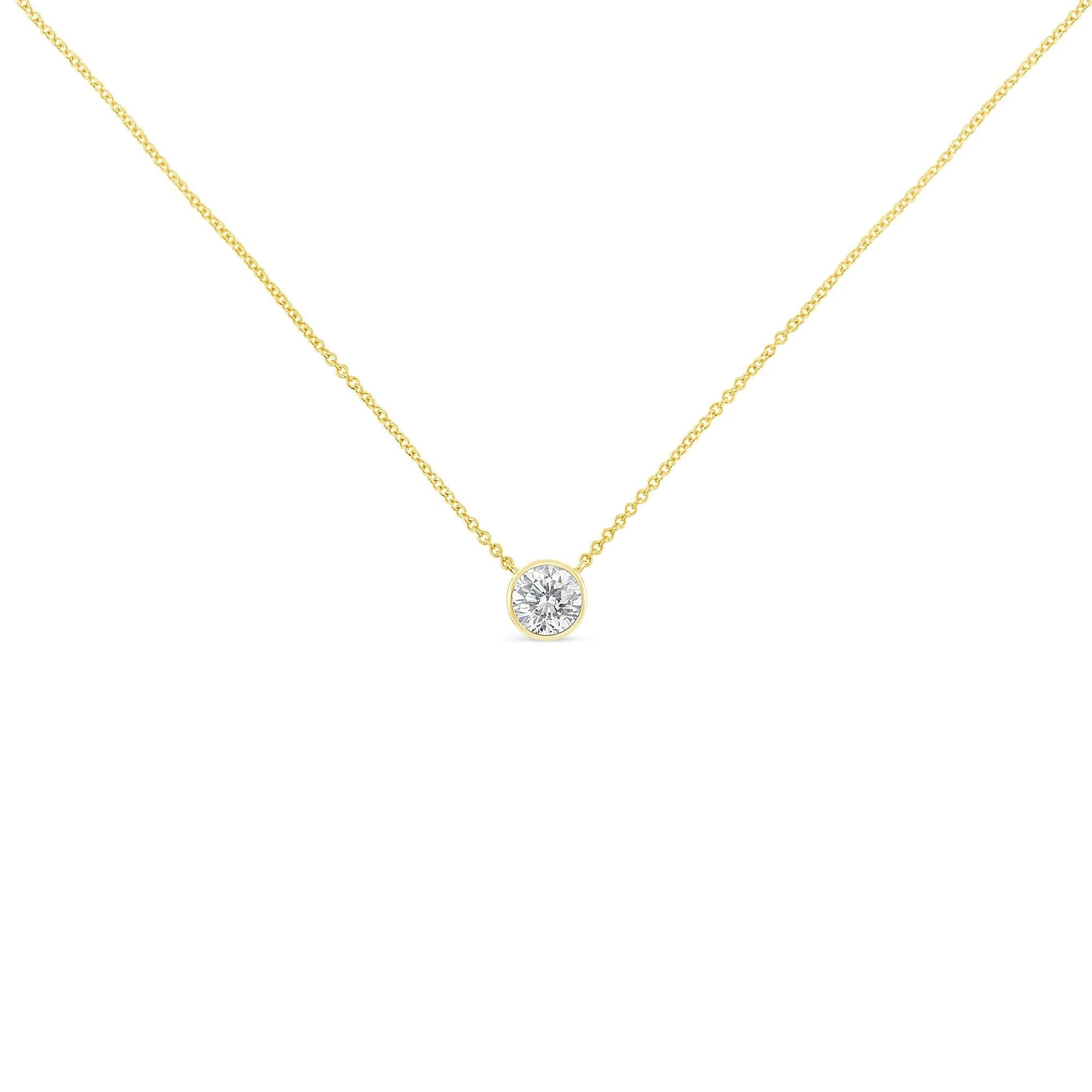 10K Yellow Gold 1/2 Carat Diamond Bezel - Set Pendant Necklace - Inside The Bars