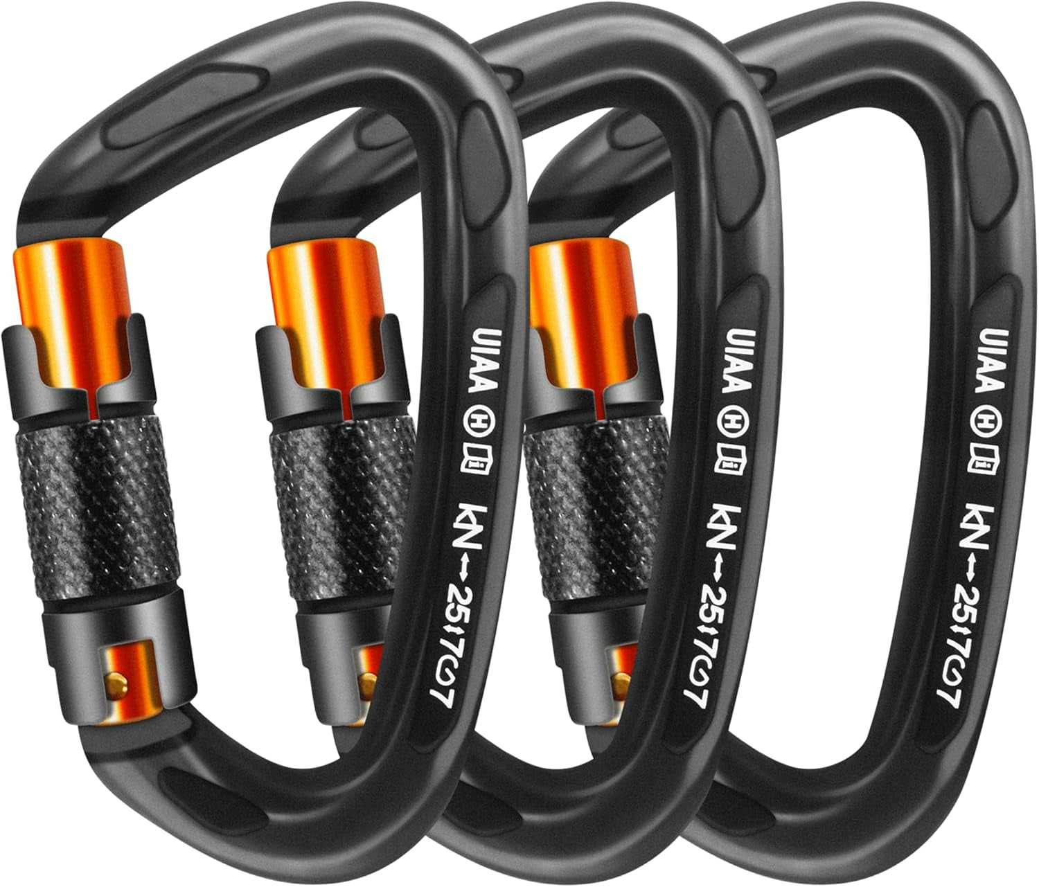 25kN Auto-Locking D-Shaped Carabiner Clips - Heavy Duty Large Locking Carabiners for Rock and Ice Climbing, Rappelling, Rescue, and Swinging Activities