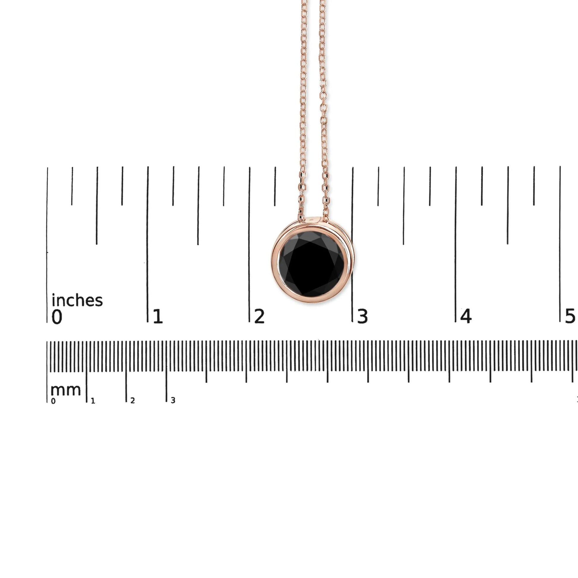 14K Rose Gold Bezel - Set Black Round Diamond Solitaire Pendant Necklace - 18 Inches - Inside The Bars