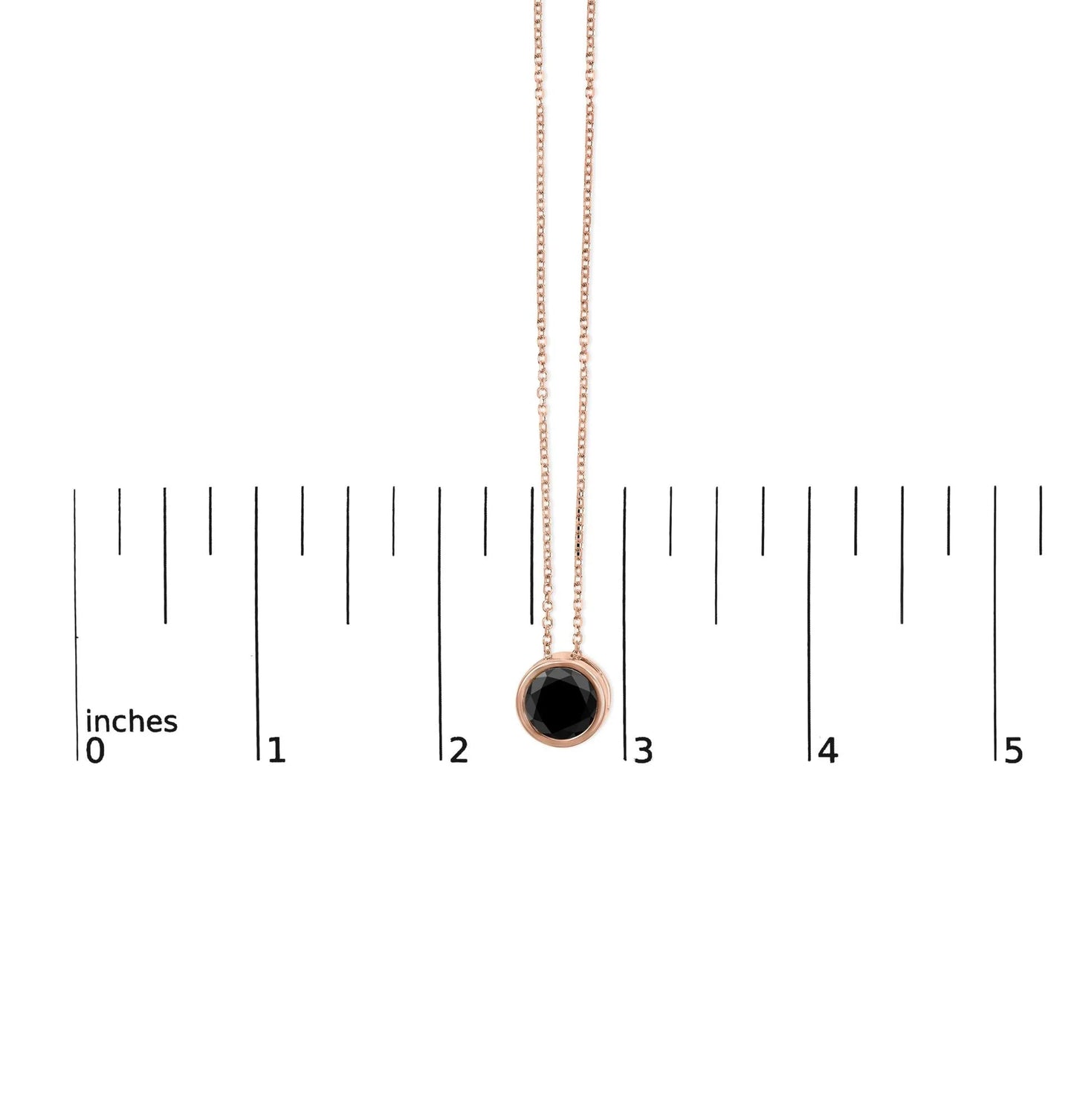 14K Rose Gold Bezel - Set Black Round Diamond Solitaire Pendant Necklace - 18 Inches - Inside The Bars