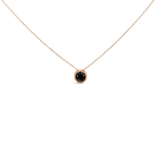 14K Rose Gold Bezel - Set Black Round Diamond Solitaire Pendant Necklace - 18 Inches - Inside The Bars
