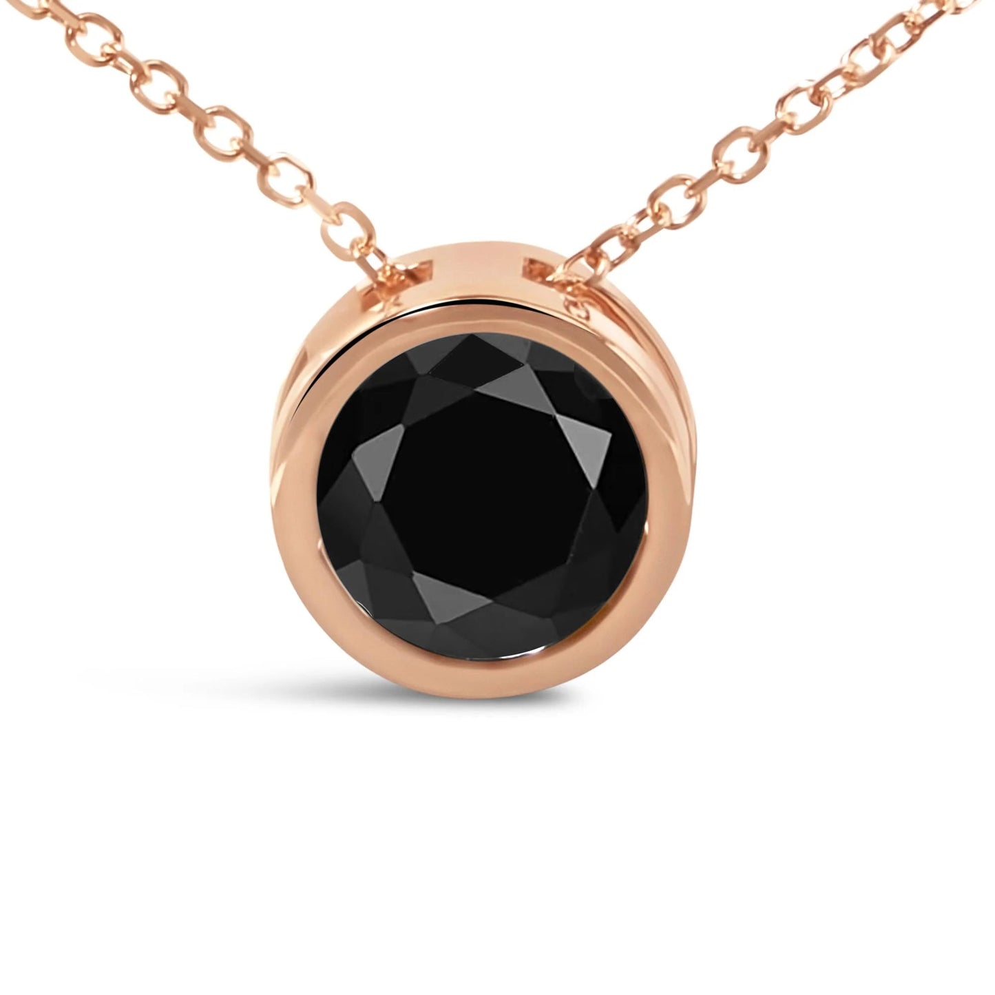 14K Rose Gold Bezel - Set Black Round Diamond Solitaire Pendant Necklace - 18 Inches - Inside The Bars