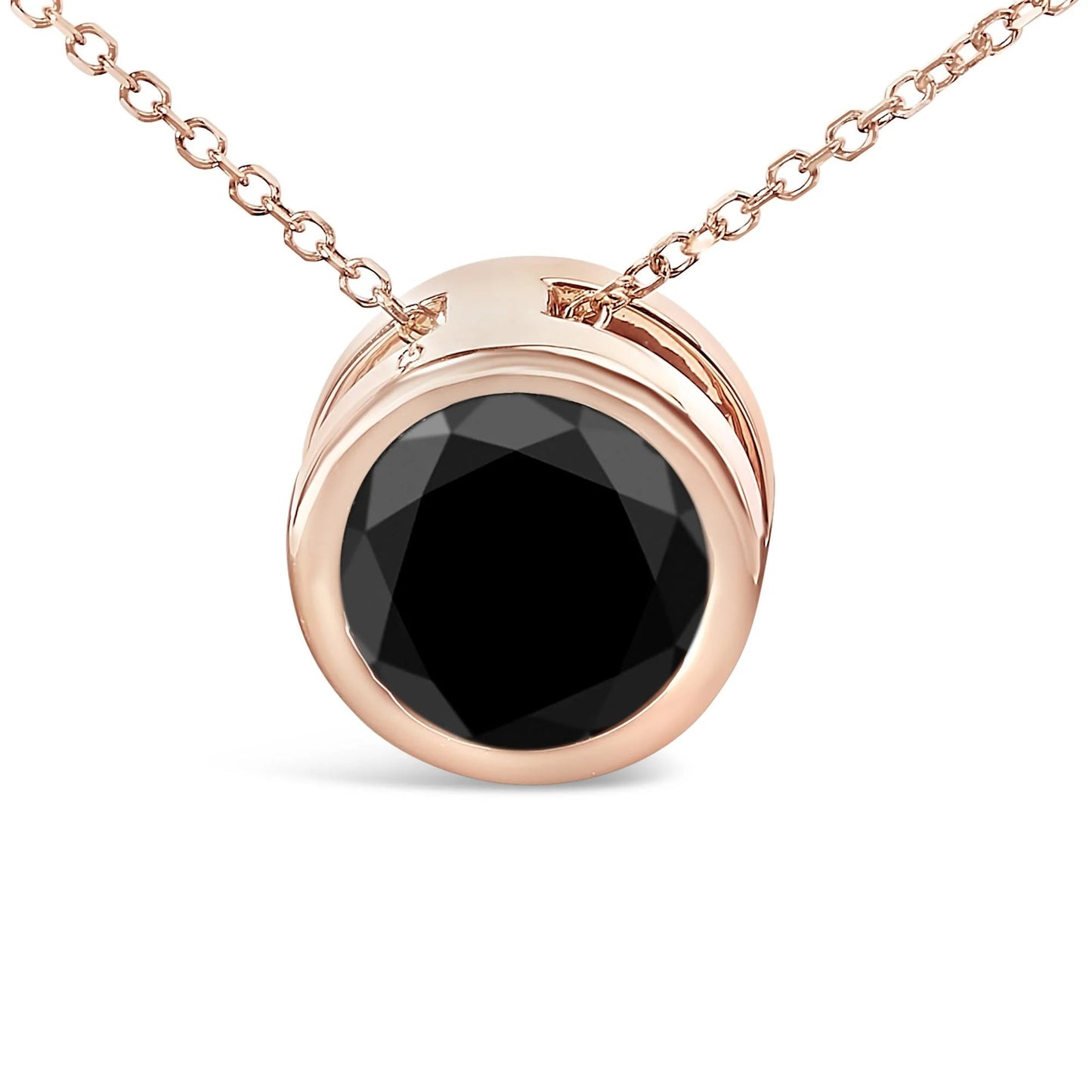 14K Rose Gold Bezel - Set Black Round Diamond Solitaire Pendant Necklace - 18 Inches - Inside The Bars