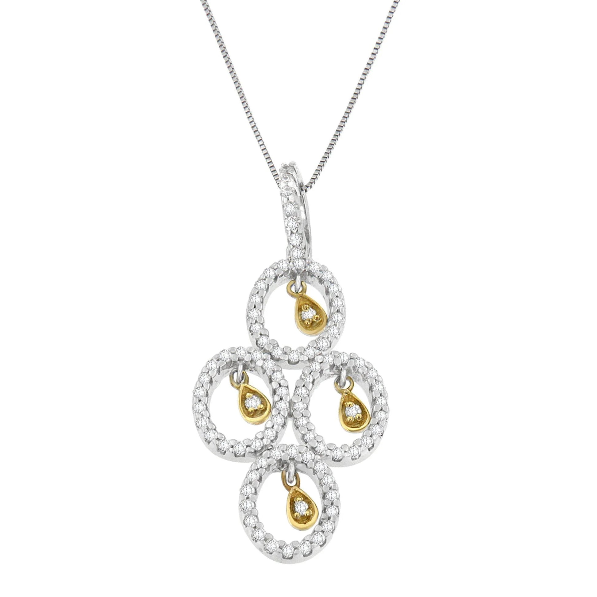 14K Two - Toned Gold 2/5 cttw Round Diamond Pendant Necklace - Inside The Bars