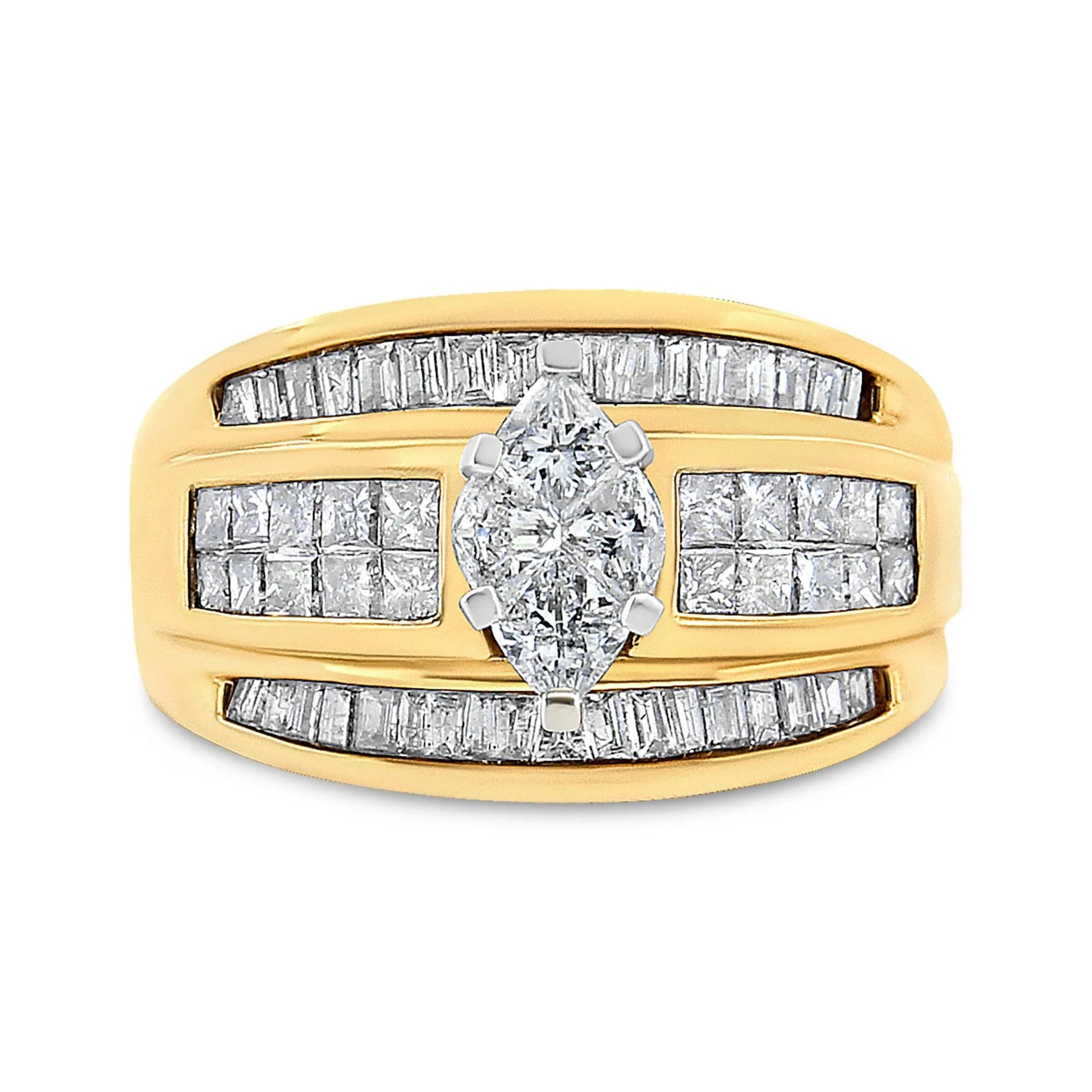 14K White and Yellow Gold Engagement Bypass Ring with Diamonds - Inside The Bars