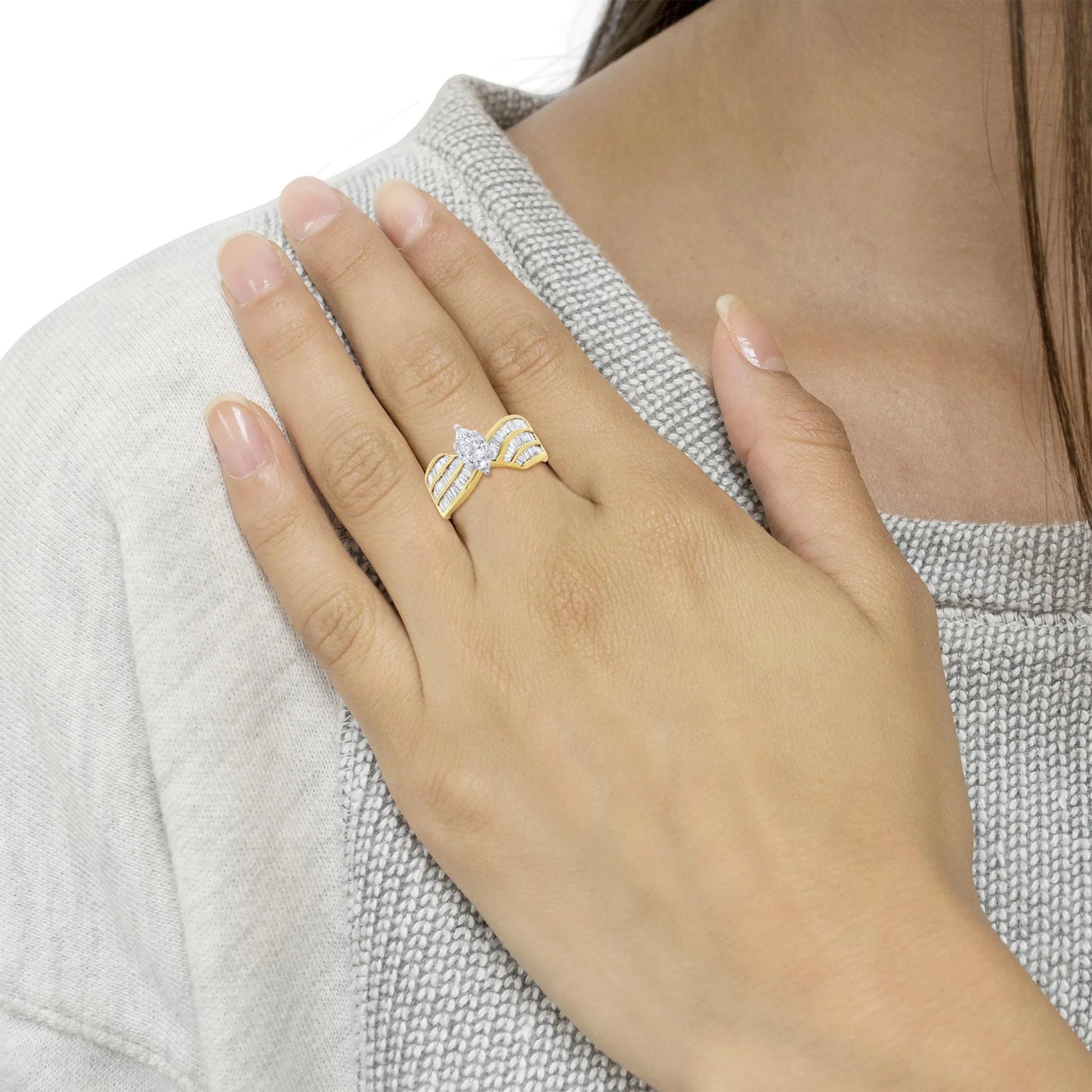 14K White and Yellow Gold Engagement Bypass Ring with Diamonds - Inside The Bars