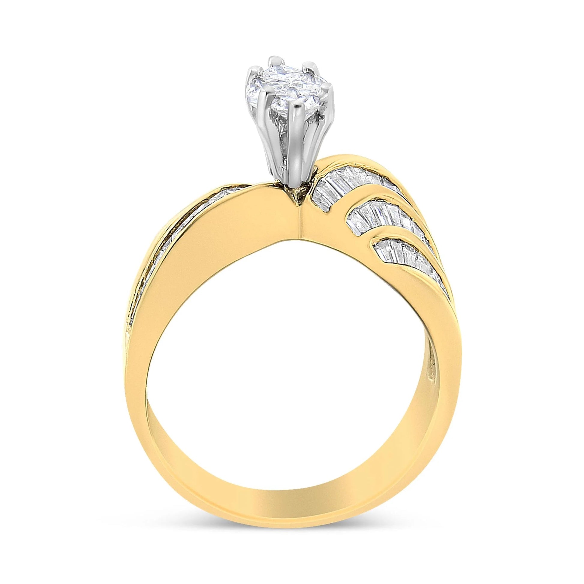 14K White and Yellow Gold Engagement Bypass Ring with Diamonds - Inside The Bars