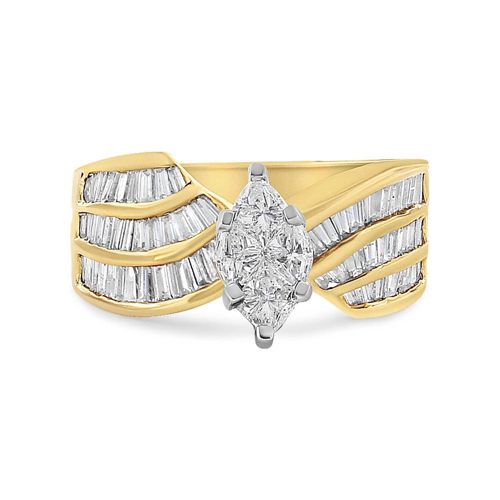 14K White and Yellow Gold Engagement Bypass Ring with Diamonds - Inside The Bars