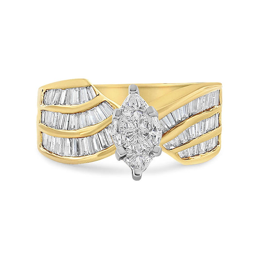 14K White and Yellow Gold Engagement Bypass Ring with Diamonds - Inside The Bars