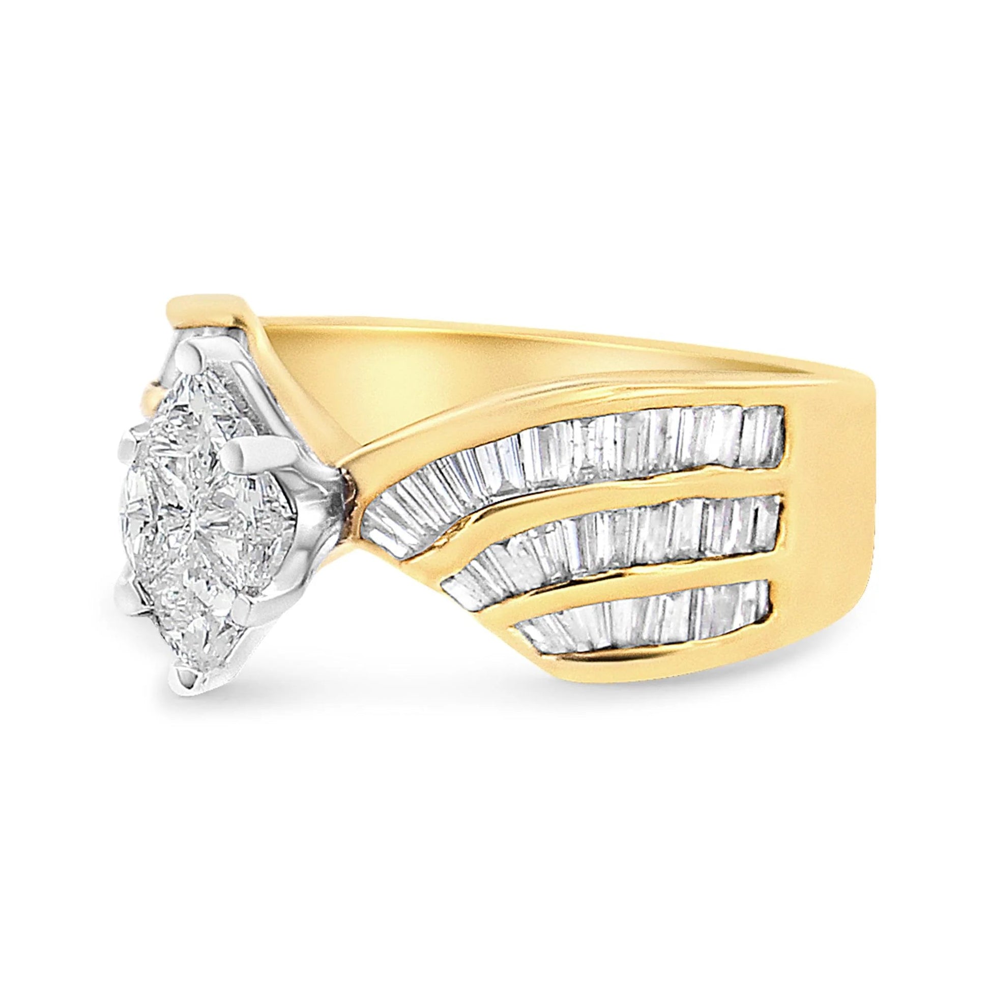 14K White and Yellow Gold Engagement Bypass Ring with Diamonds - Inside The Bars