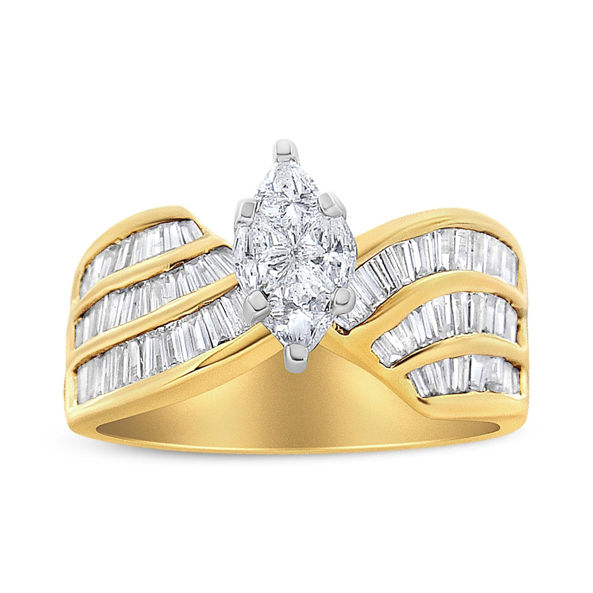 14K White and Yellow Gold Engagement Bypass Ring with Diamonds - Inside The Bars