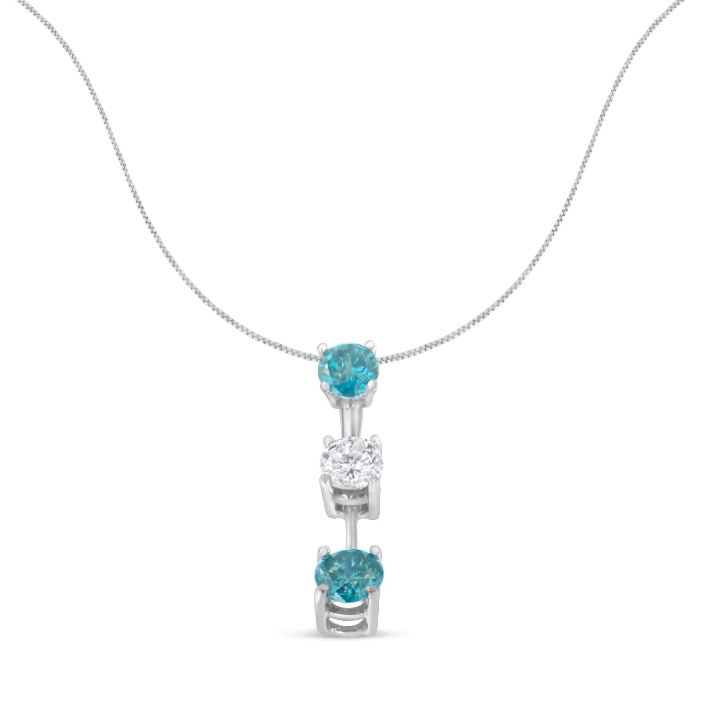 14K White Gold 1 1/3 cttw White and Blue Diamond Pendant Necklace - Inside The Bars