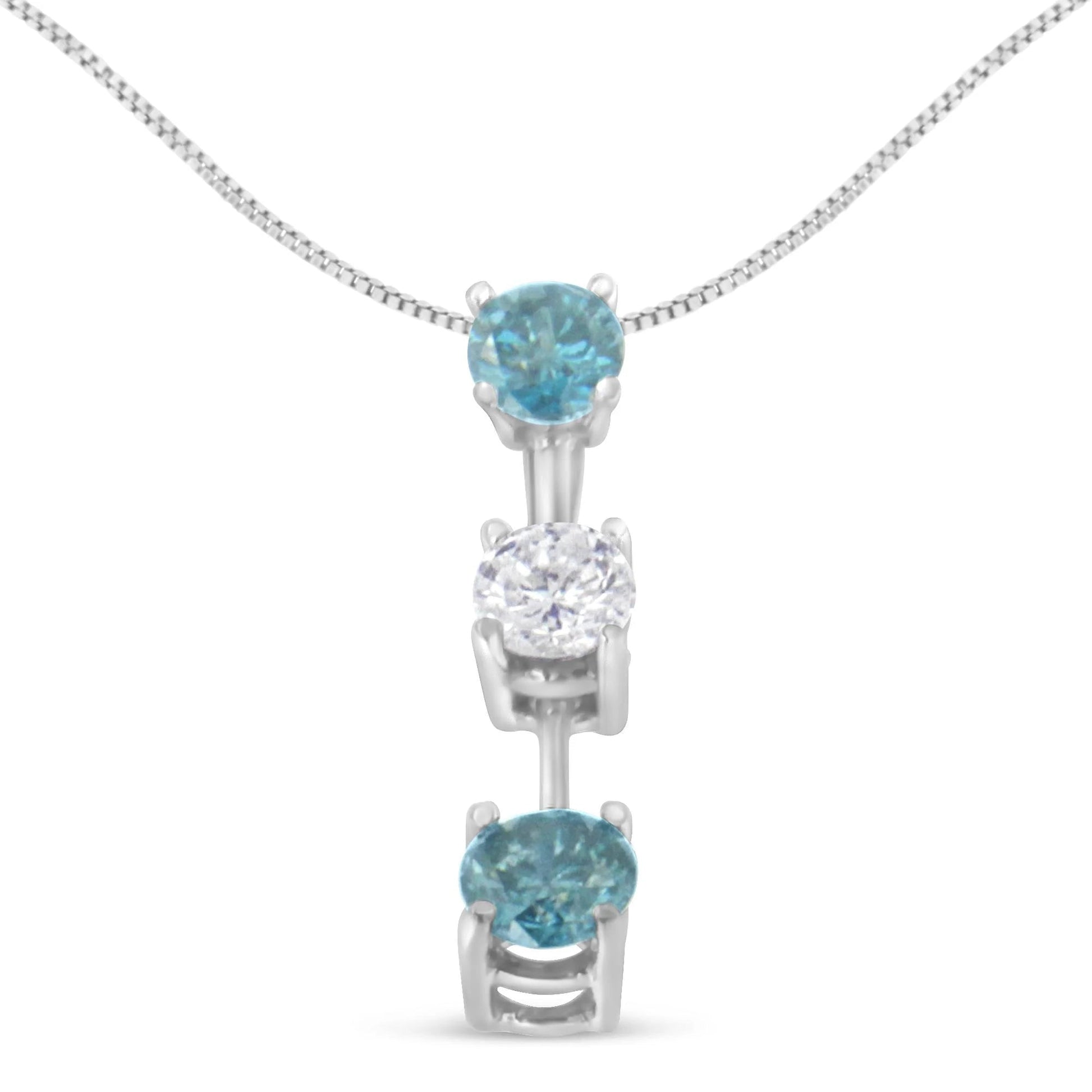 14K White Gold 1 1/3 cttw White and Blue Diamond Pendant Necklace - Inside The Bars